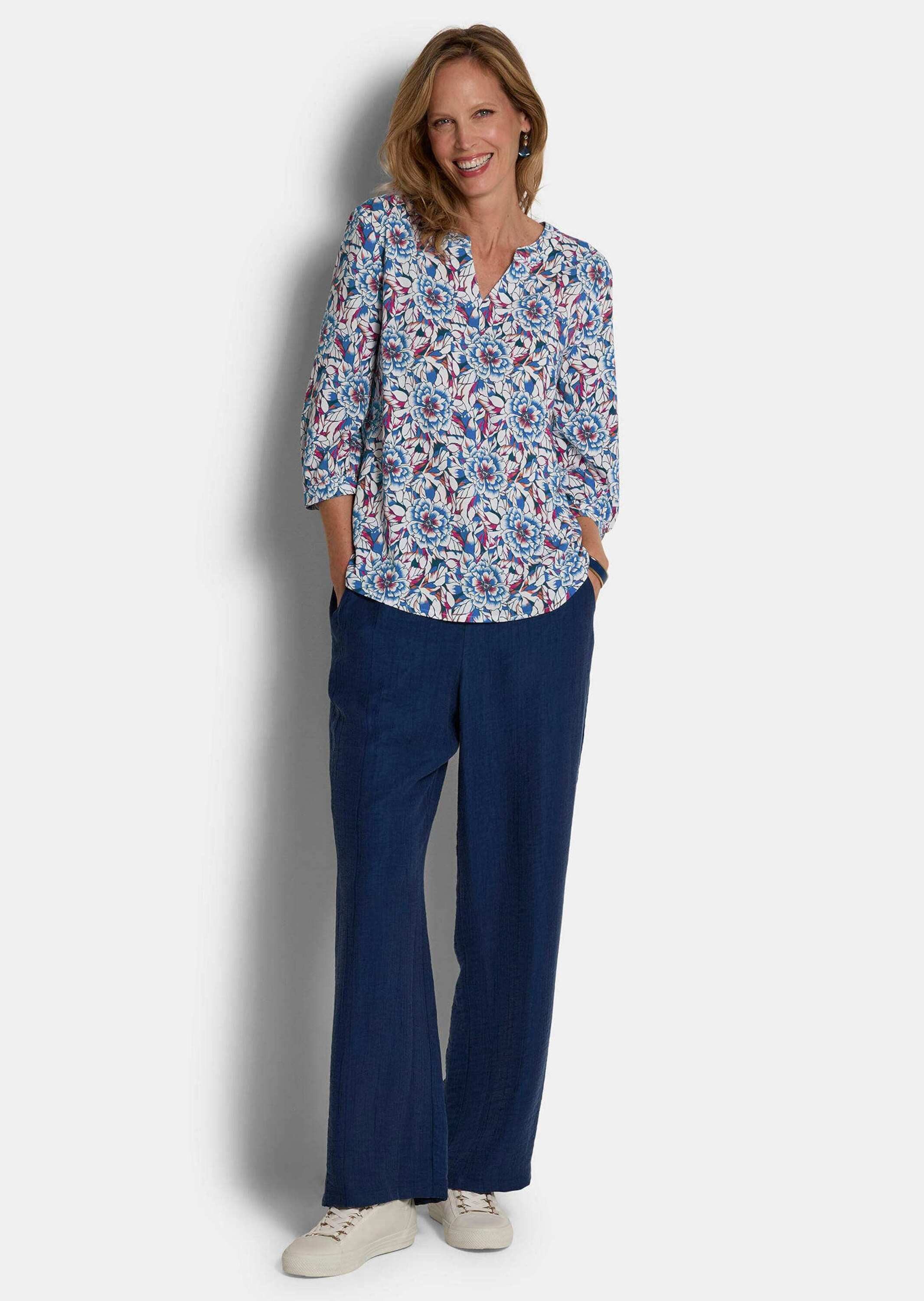 GOLDNER Schlupfbluse Viskosebluse mit floralem Muster Blusenshirt mit U-Boo günstig online kaufen