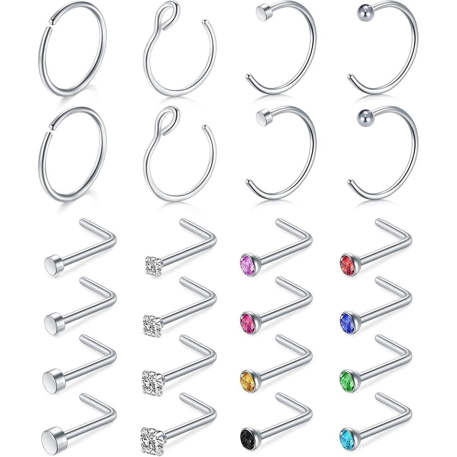 Nasenpiercing 18g Nasenringe Nasenstecker Chirurgenstahl L Form Schmuck 24 Stück