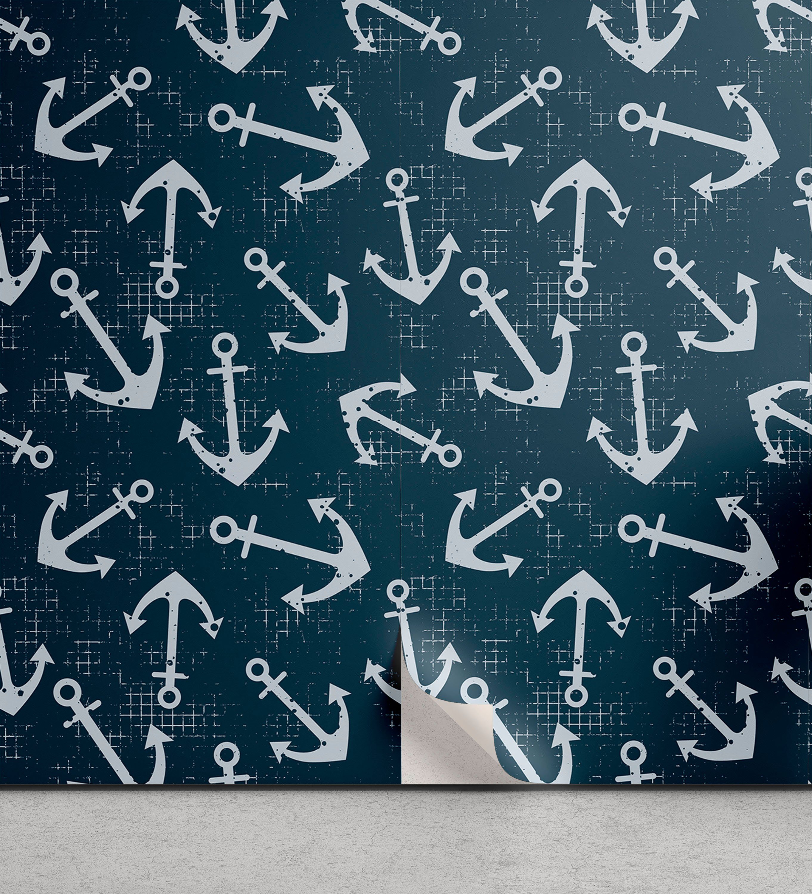Abakuhaus Vinyltapete selbstklebendes Wohnzimmer Küchenakzent, Anker Marine Grunge Grafik-Design
