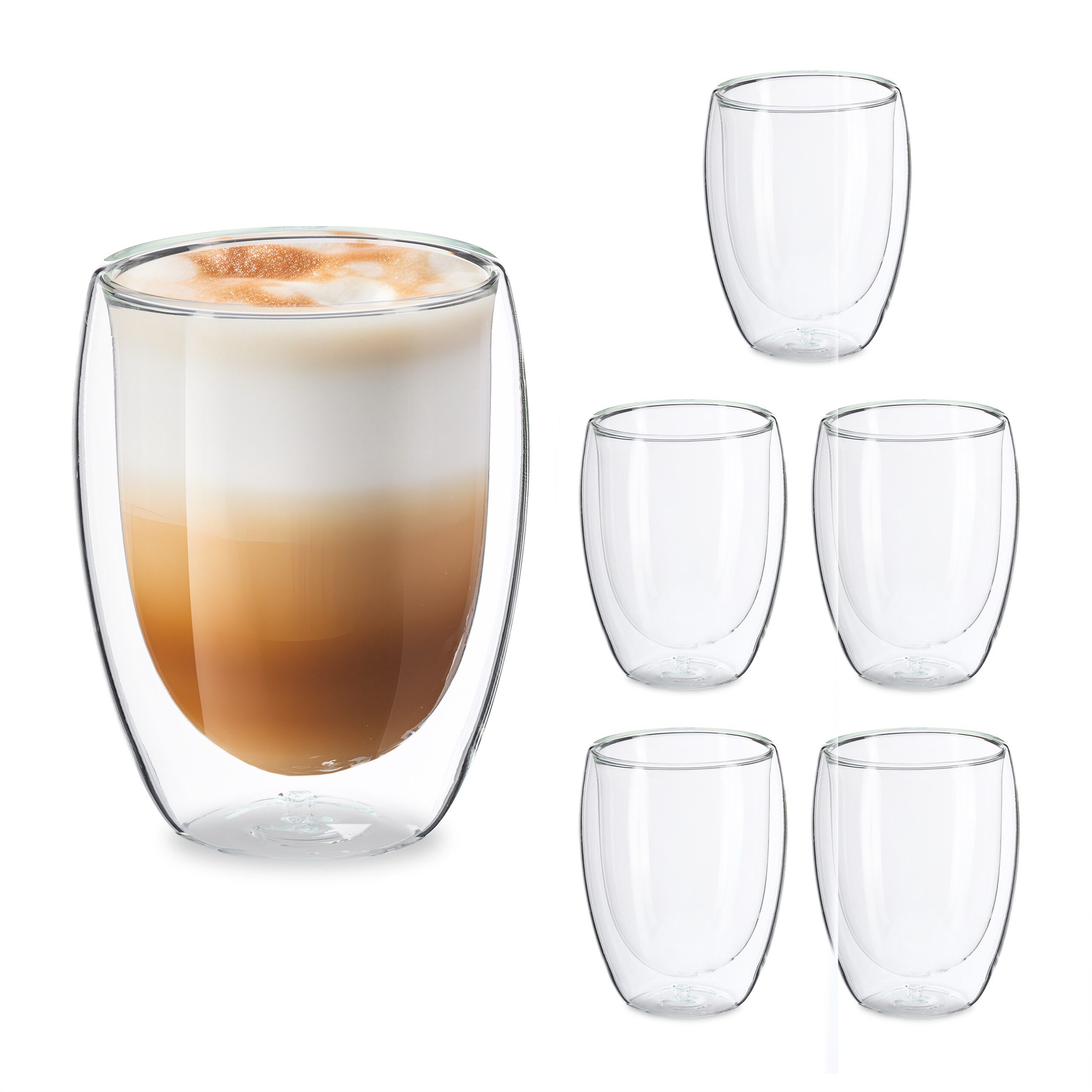 relaxdays Gläser-Set Latte Macchiato Gläser 350 ml, 6-tlg., Glas, 6er Pack