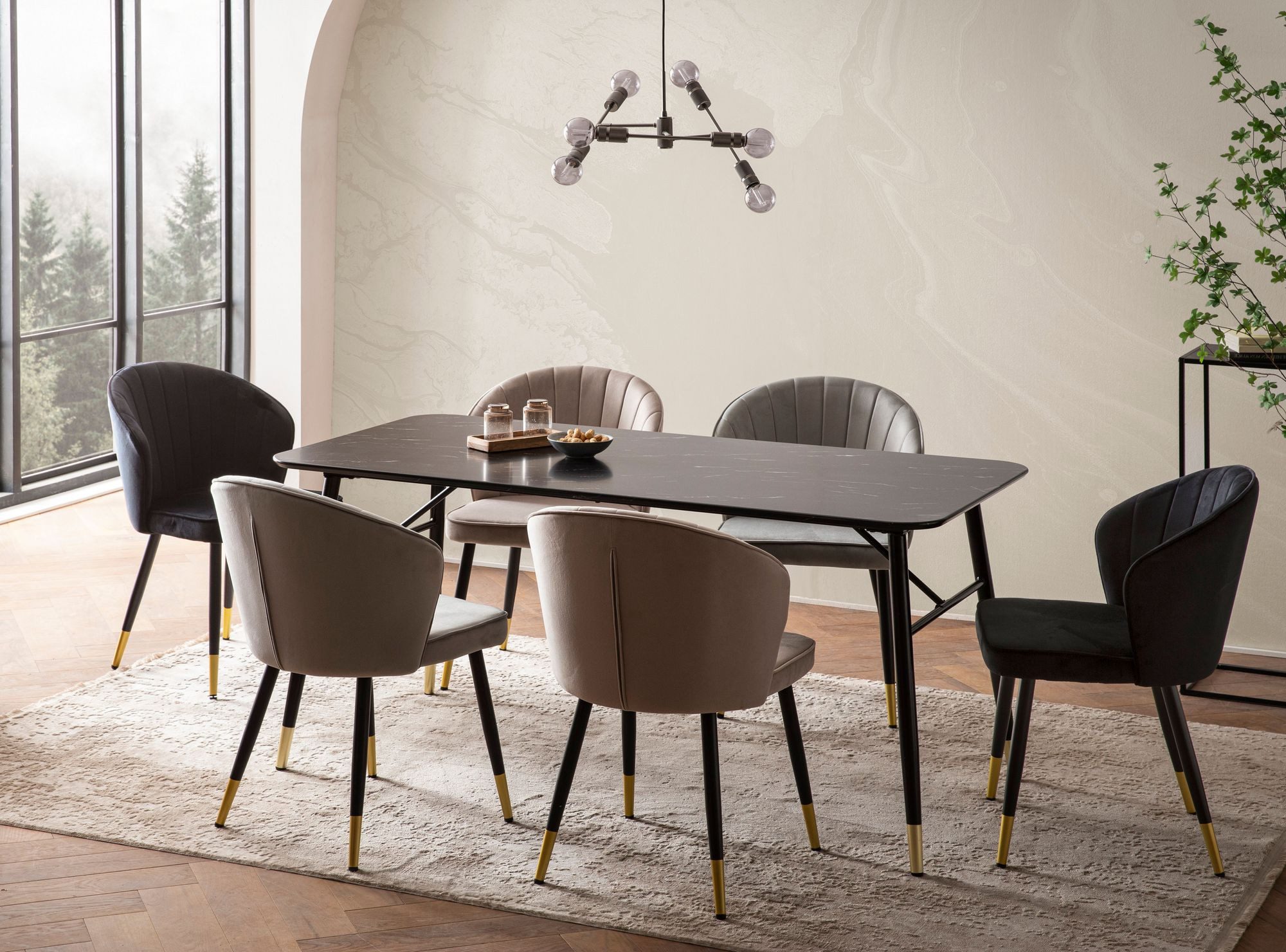 Wohnling Esstisch WL6.956 Esszimmertisch 120 cm Marmor Optik Schwarz Klein Küchentisch (Küchentisch Modern, 120x60 cm Marmor Optik Schwarz), Speisetisch Esszimmer, Esszimmertisch Metallbeine