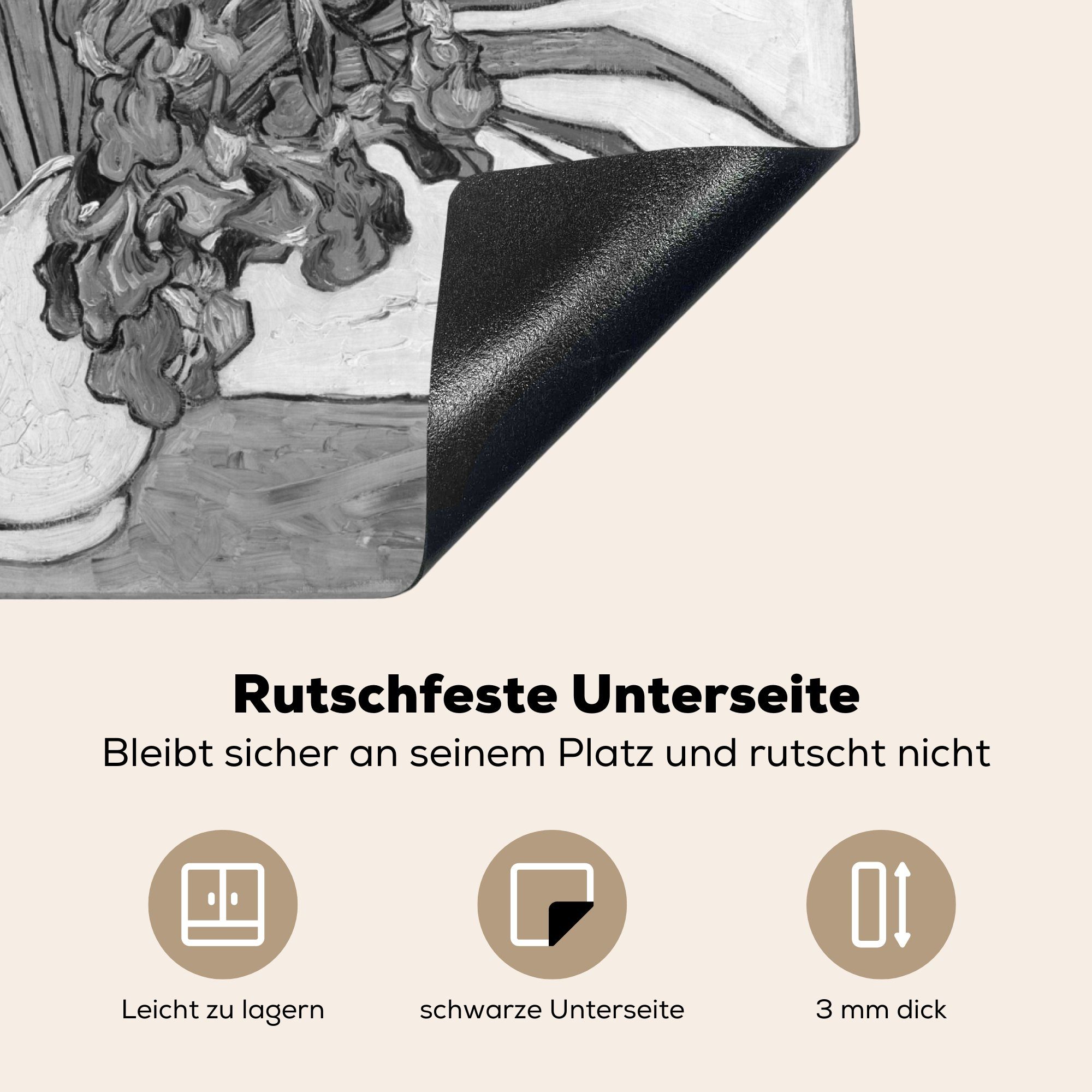 MuchoWow Herdblende-/Abdeckplatte Schwertlilien - cm, für Vincent Weiß, (1 - die Vinyl, van küche, Ceranfeldabdeckung Gogh Schwarz 59x52 Induktionsmatte - tlg)
