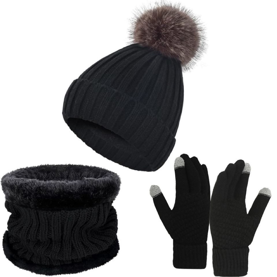 Coonoor Mütze & Schal Winter Mützen, Handschuhe und Schal Set, Winter Fleece-Wärmeset