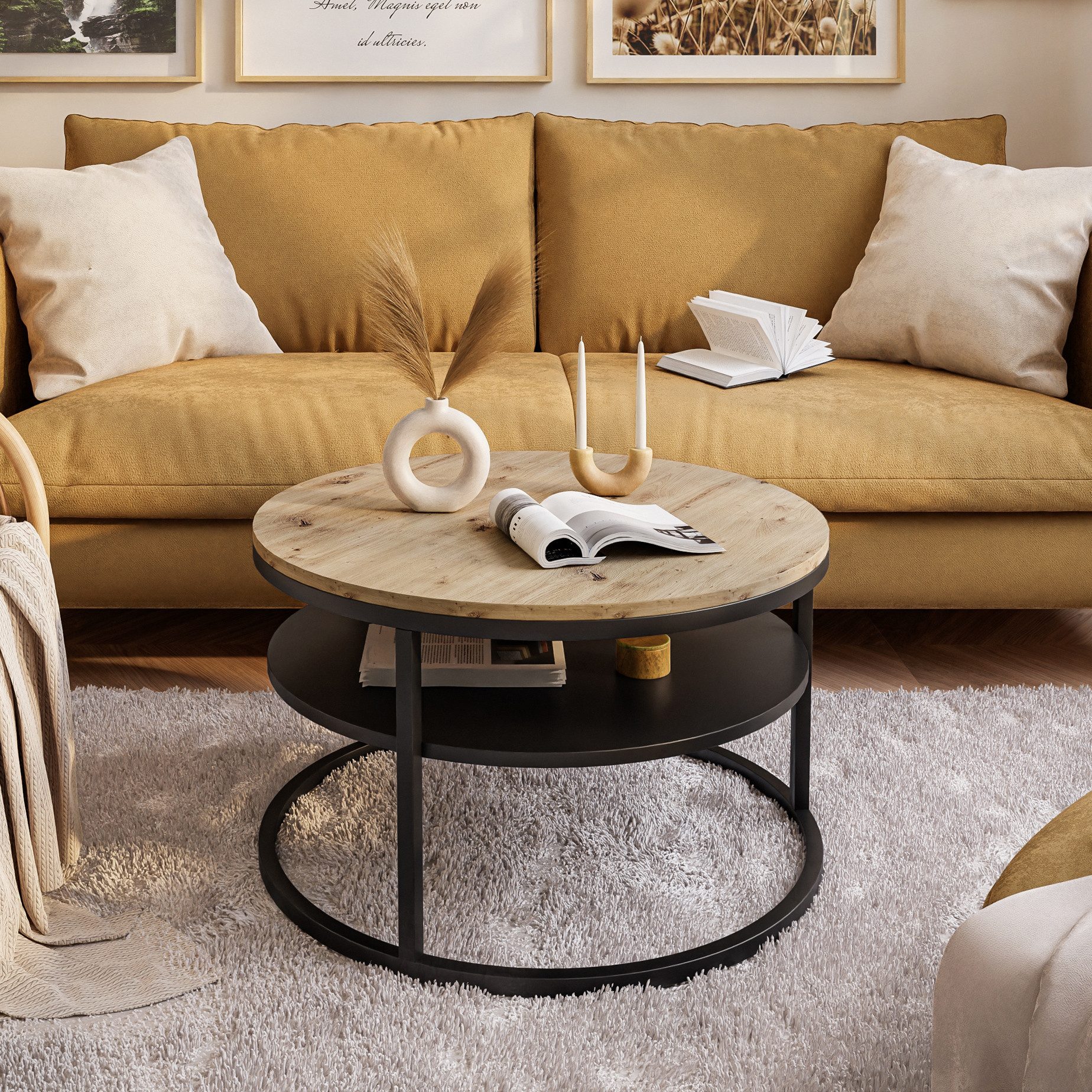 Lookway Couchtisch CIRI LOFT mit Ablage (1 Tisch), Durchmesser: 70 cm