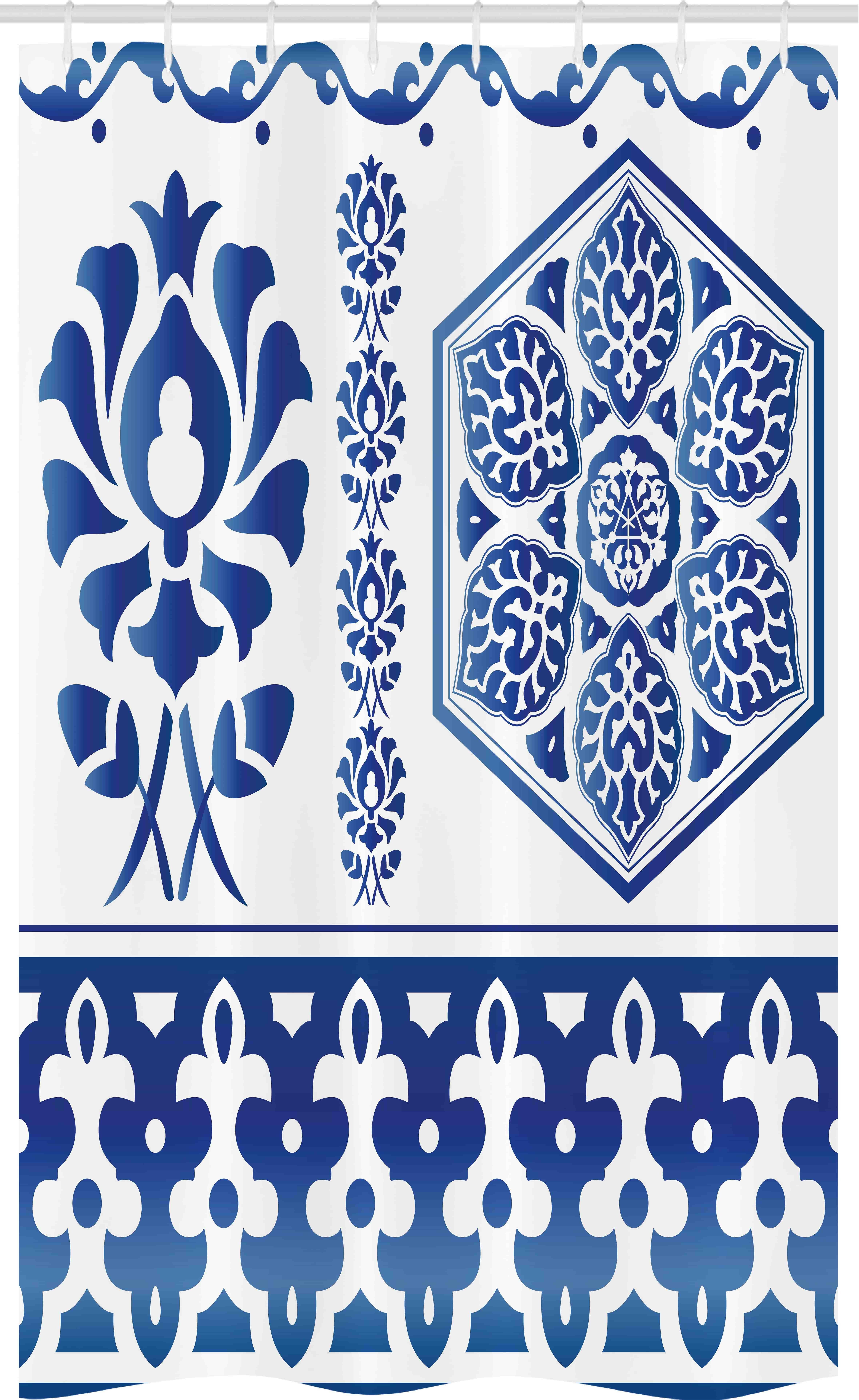 Abakuhaus Duschvorhang Badezimmer Deko Set aus Stoff mit Haken Breite 120 cm, Höhe 180 cm, Blau und weiß Kunst