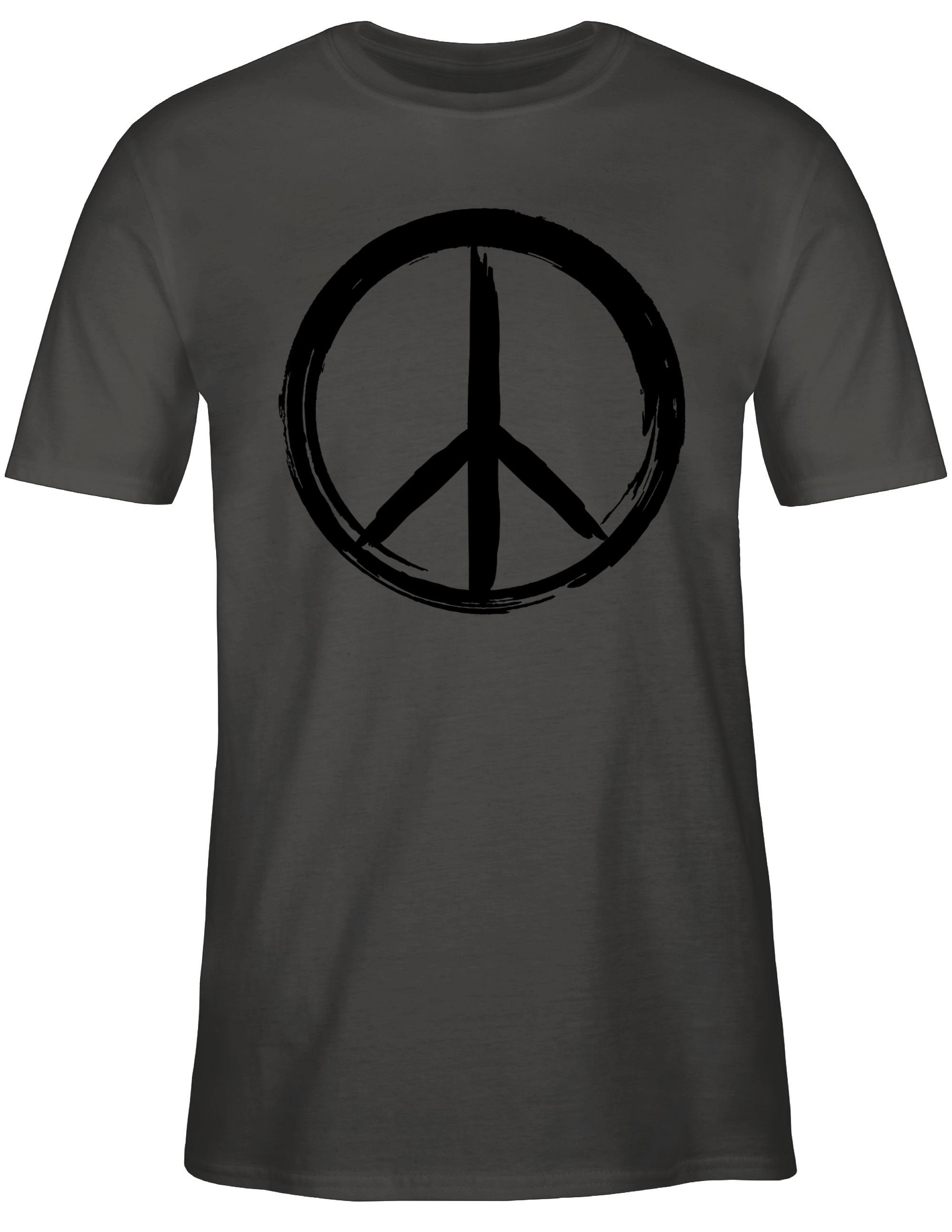 Shirtracer T-Shirt Peace Zeichen Statement Optik 2 Pinsel Dunkelgrau Sprüche schwarz 
