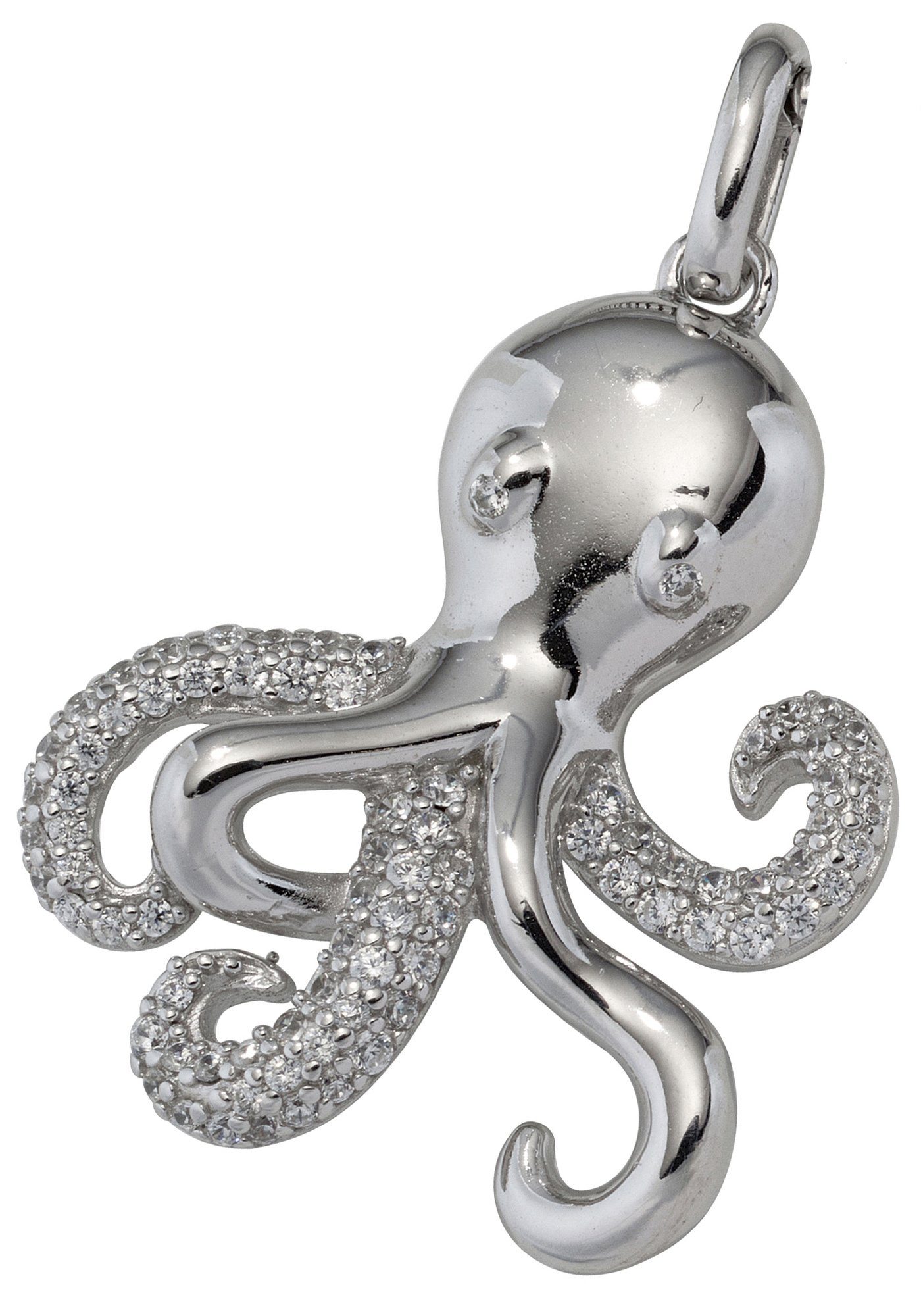 JOBO Kettenanhänger Anhänger Krake 28 mm, 925 Silber rhodiniert mit 78 Zirkonia
