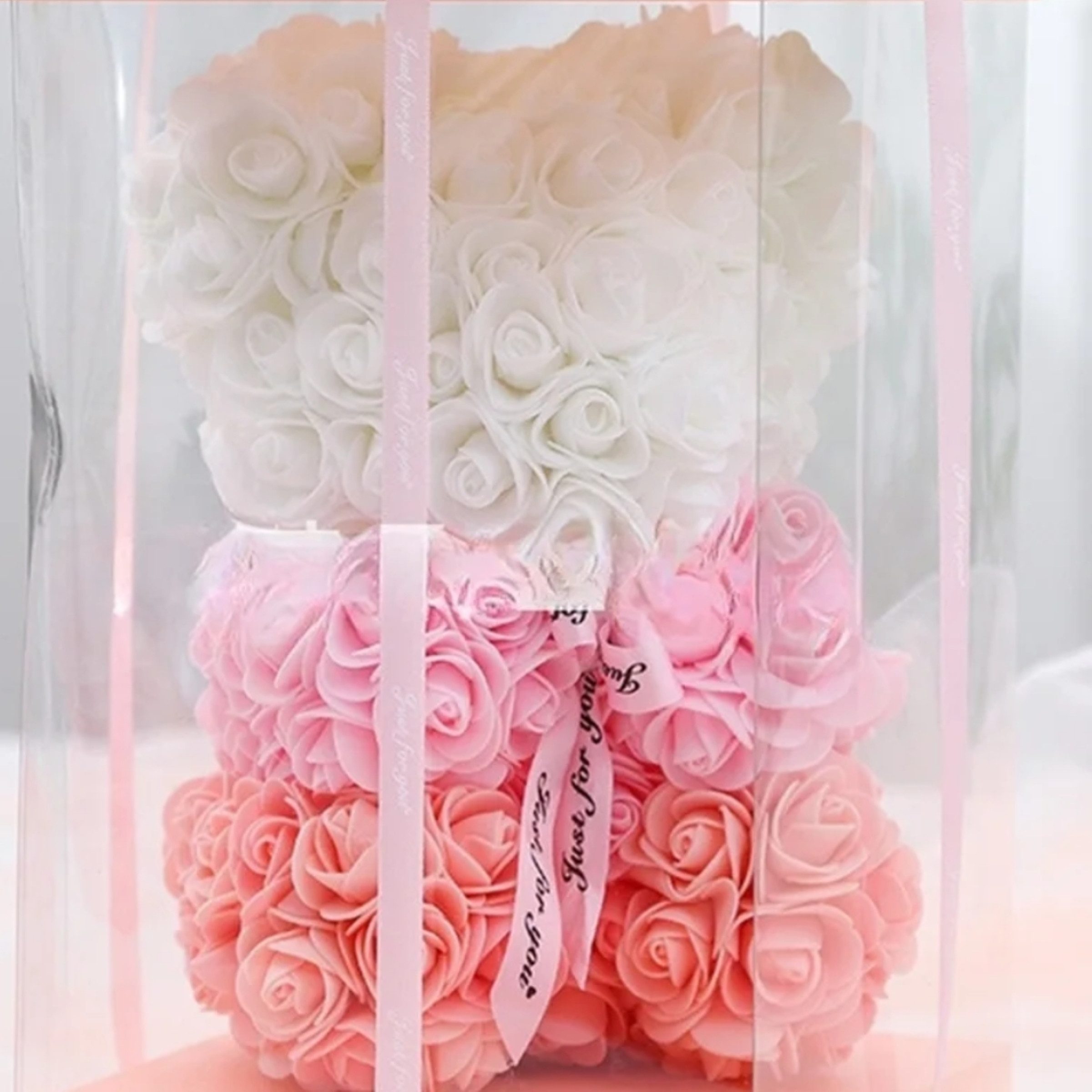 AMORE MIO LED Dekoobjekt Rosenbär mit LED Licht 25 cm Teddy aus Rosen Geschenk Valentinstag Box, LED fest integriert, Mit LED Licht Rosenoptik Geschenkbox dekor – Bild 4 von 5
