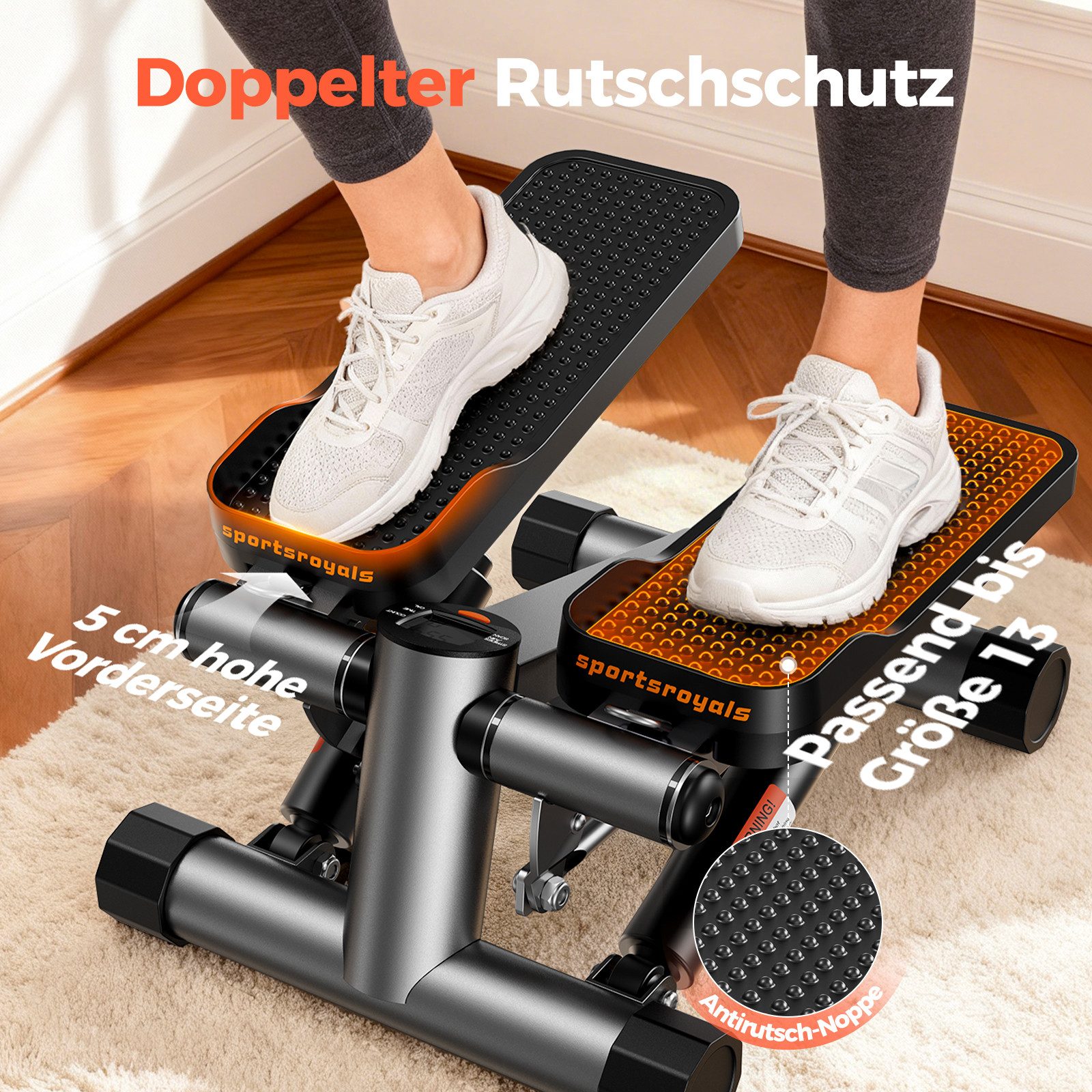 Sportsroyals Stepper Exercise Stair Stepper für Zuhause – Up-Down Swing Stepper (Home Office Fitness Exercise), mit Power Ropes für Bein/Arm/Butt Training