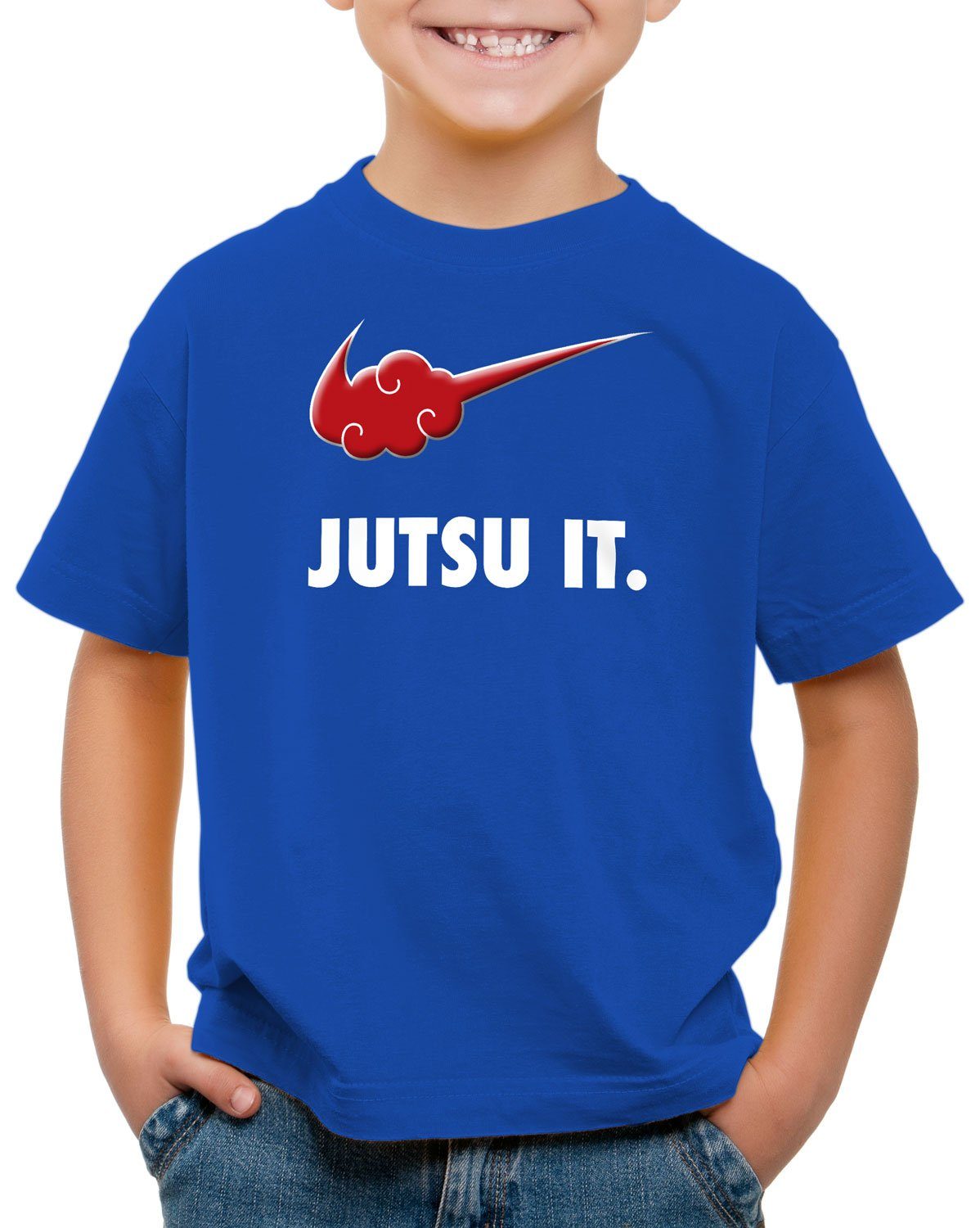 style3 Print-Shirt Kinder T-Shirt Jutsu it ninja fuchs anime manga japan blau