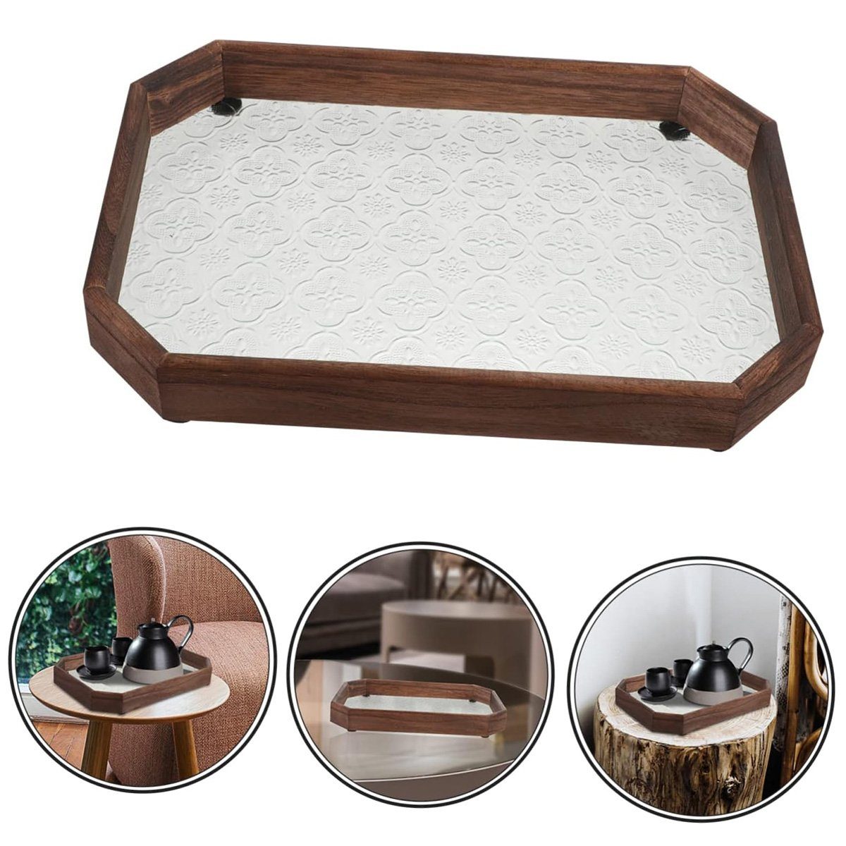 Holz, Braun Glastablett, götäzer Badezimmer-Aufbewahrungstablett aus Retro-Kaffeetablett Tablett
