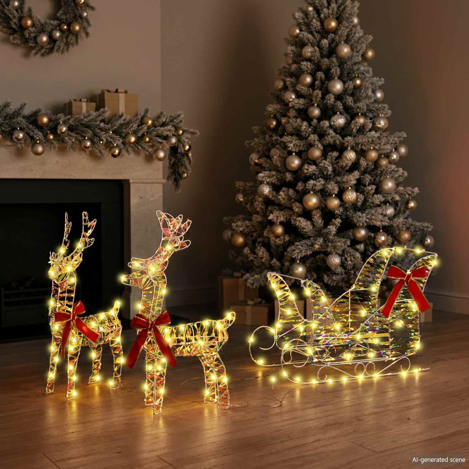 vidaXL Christbaumschmuck Rentier Zieh Schlitten Warmes Weiß 30 x 12 x 54,5 cm PET (1-tlg)