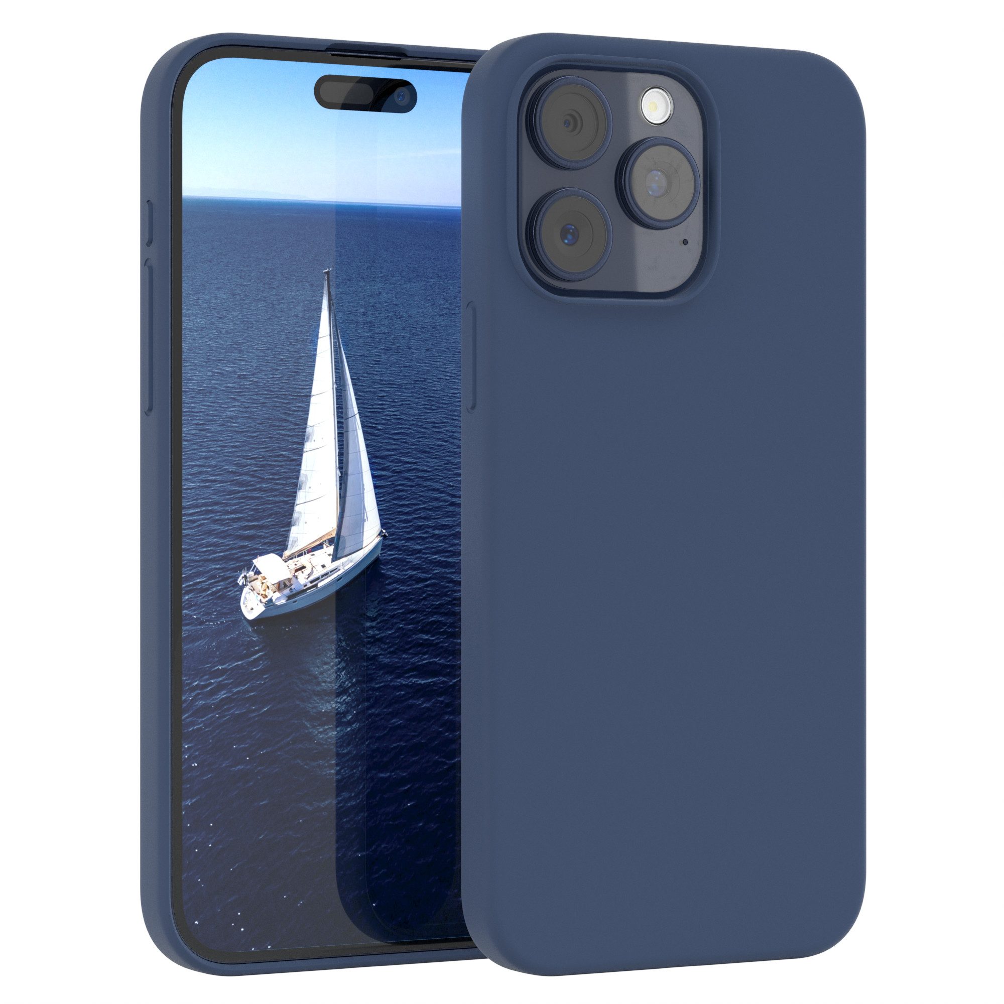 EAZY CASE Handyhülle Premium Silikon Case für Apple iPhone 15 Pro Max 6,7 Zoll, Hülle mit Kameraschutz Slimcover mit Displayschutz Back Cover Blau