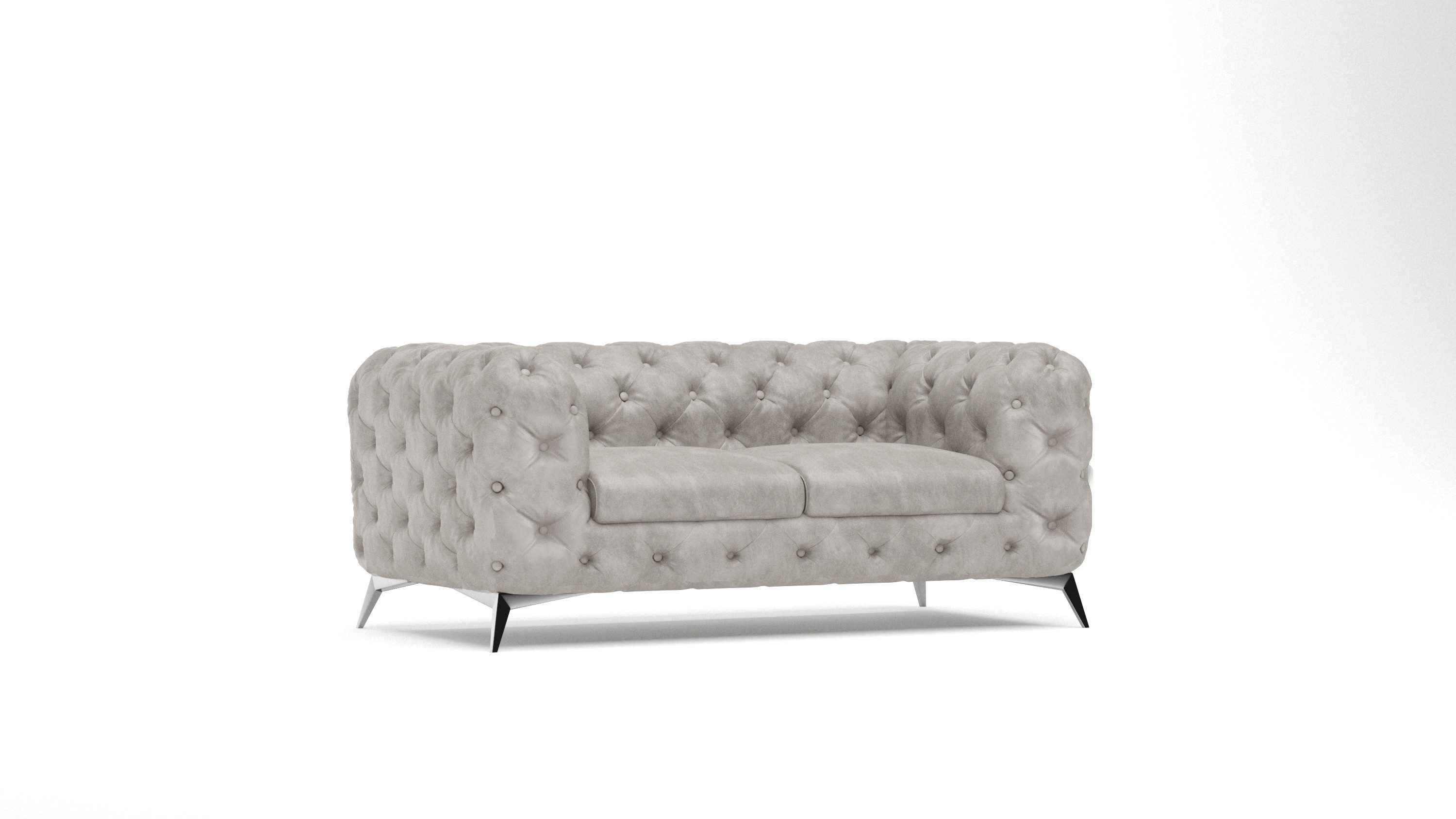 S-Style Möbel Chesterfield-Sofa 2-Sitzer Wanja mit Silbernen Metall Füßen, aus Samtstoff mit Wellenfederung