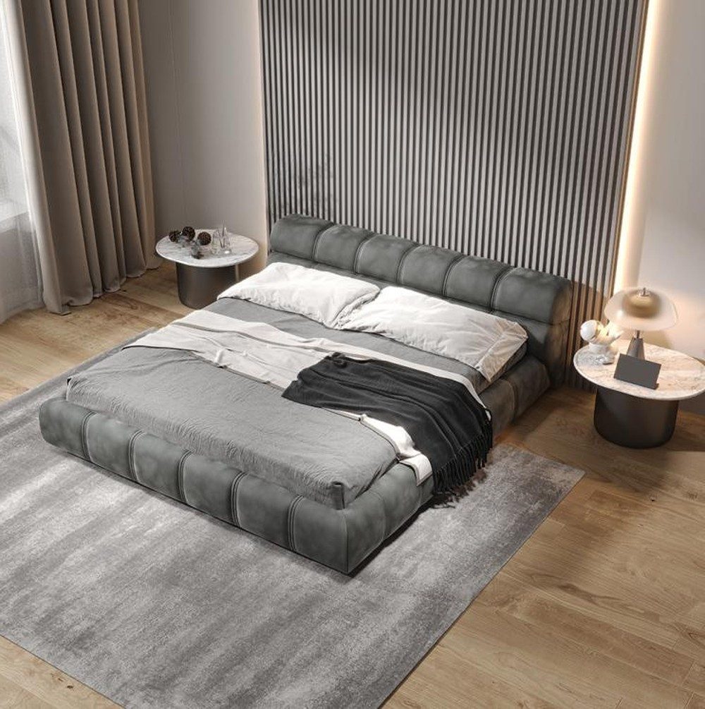 Xlmoebel Polsterbett Elegantes graues Doppelbett mit modernem Design und klaren Linien (Bett, 1-tlg., Bett), Hergestellt in Europa