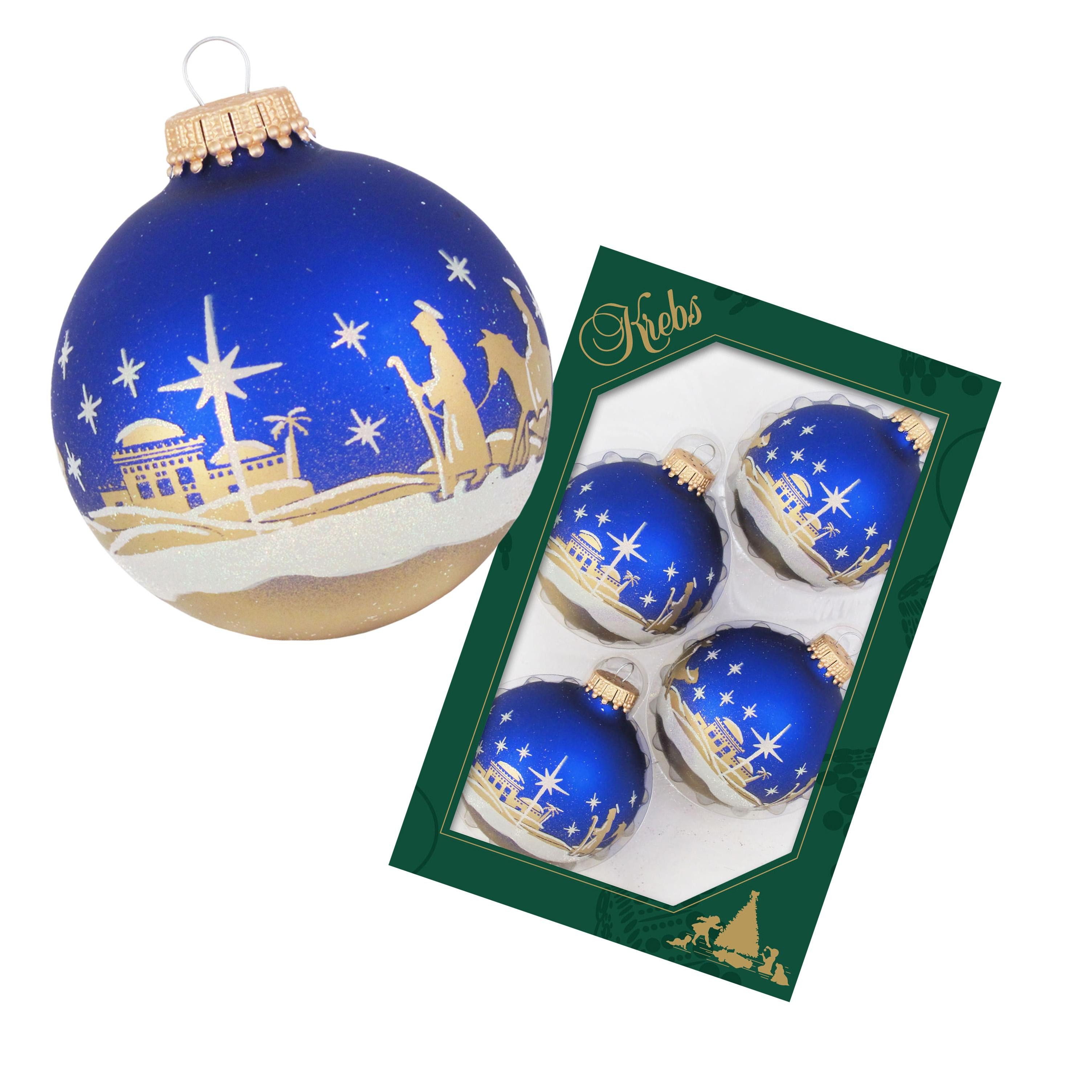 Krebs Glas Lauscha Weihnachtsbaumkugel 4er Set - Bethlehem Szene Royal Samt günstig online kaufen