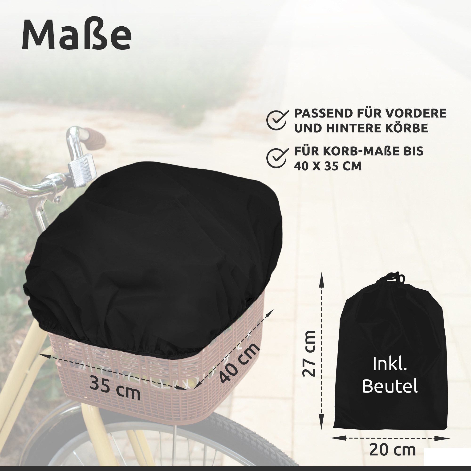 ECENCE bicycle basket 1x bicycle basket rain cover black cover