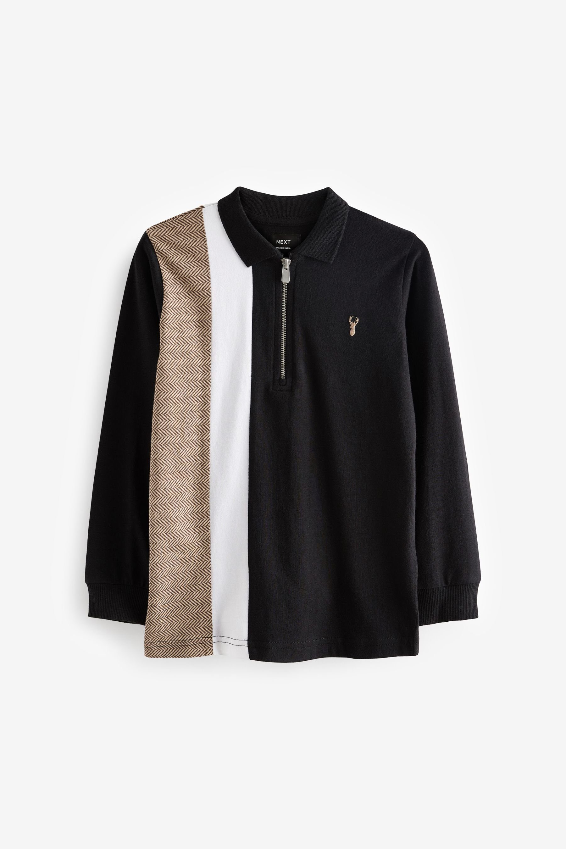 Brown Langarm-Poloshirt in (1-tlg) Langärmeliges Next Poloshirt Blockfarben Black/Tan