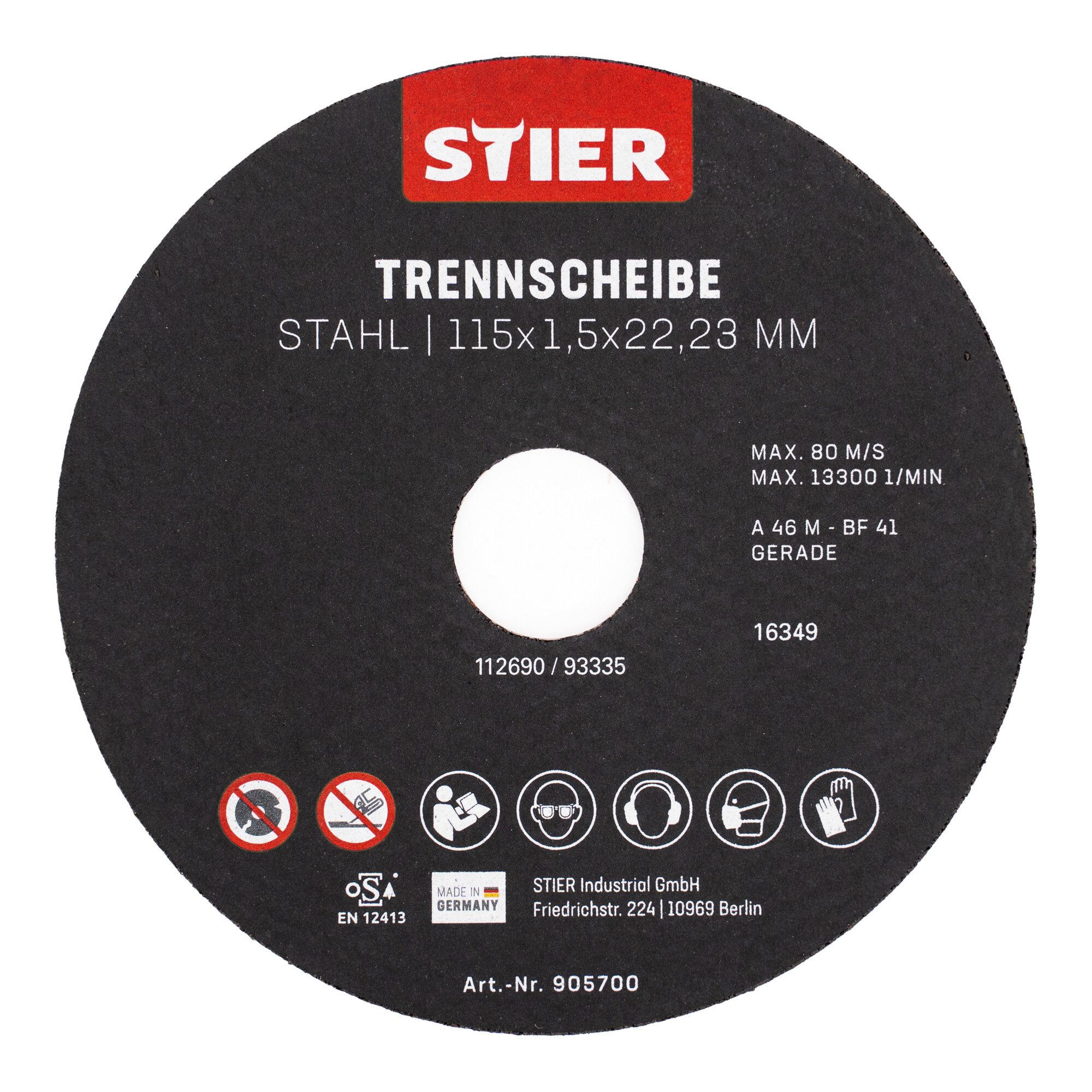 Stier Trennscheibe STIER Trennscheiben Stahl Maße: 115 x 1,5 x 22,23; Form 41; gerade Aus