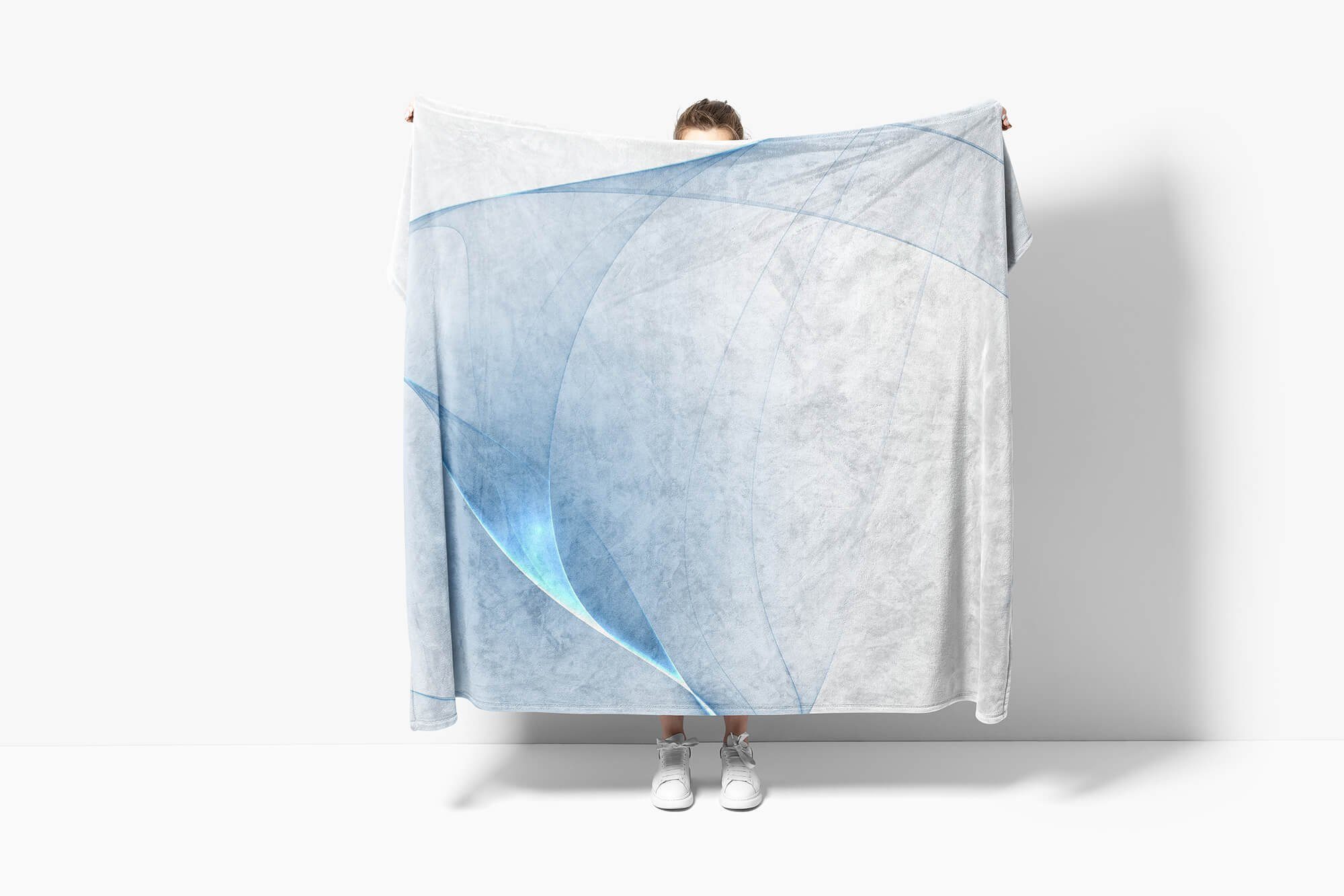 Handtücher Saunatuch Energiewellen Sinus Art Hellblau, mit Baumwolle-Polyester-Mix (1-St), Strandhandtuch Fotomotiv Kuscheldecke Handtuch Handtuch