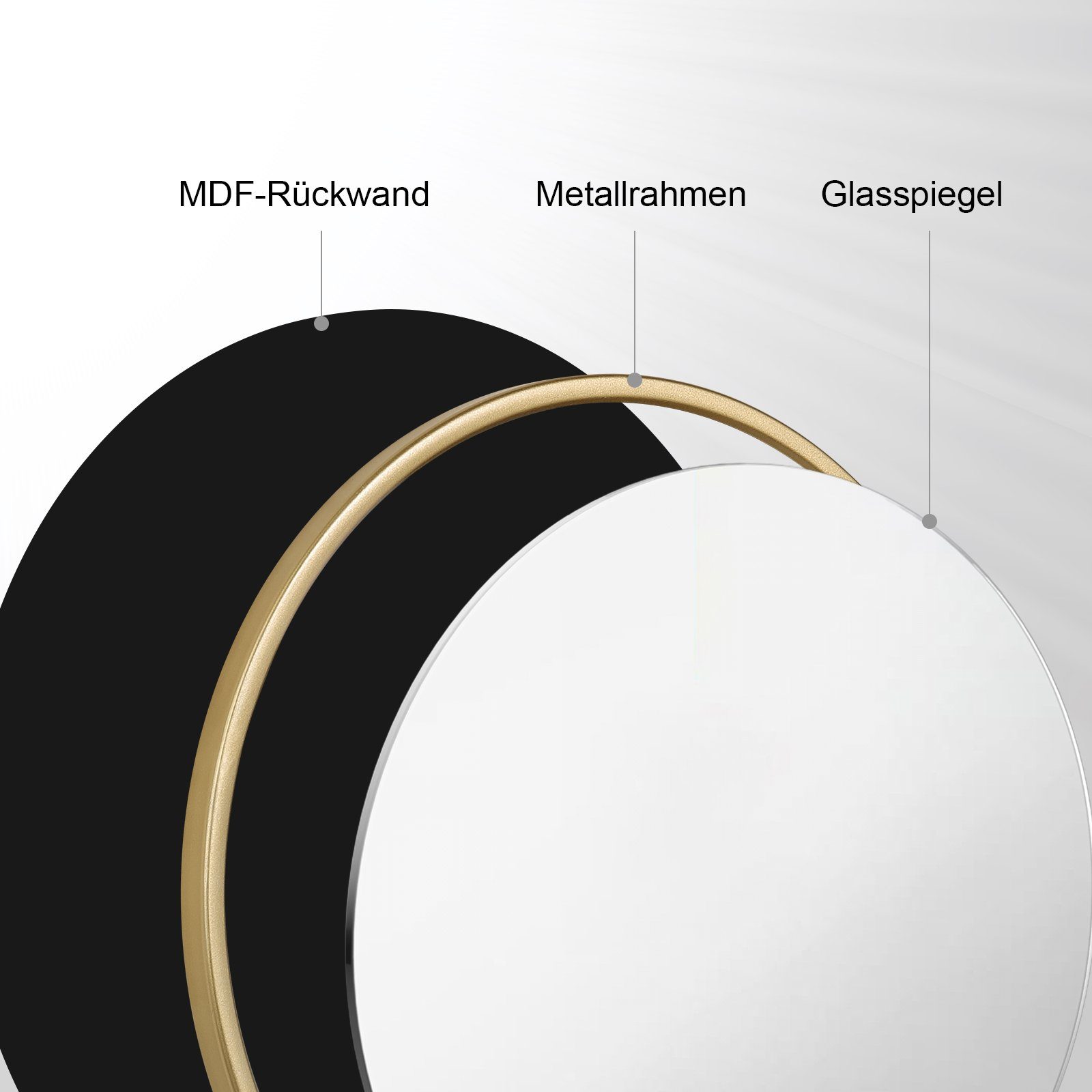 Woltu Spiegel (1-St), rund, mit Haken MDF Glas aus Metall Golden Goldrahmen