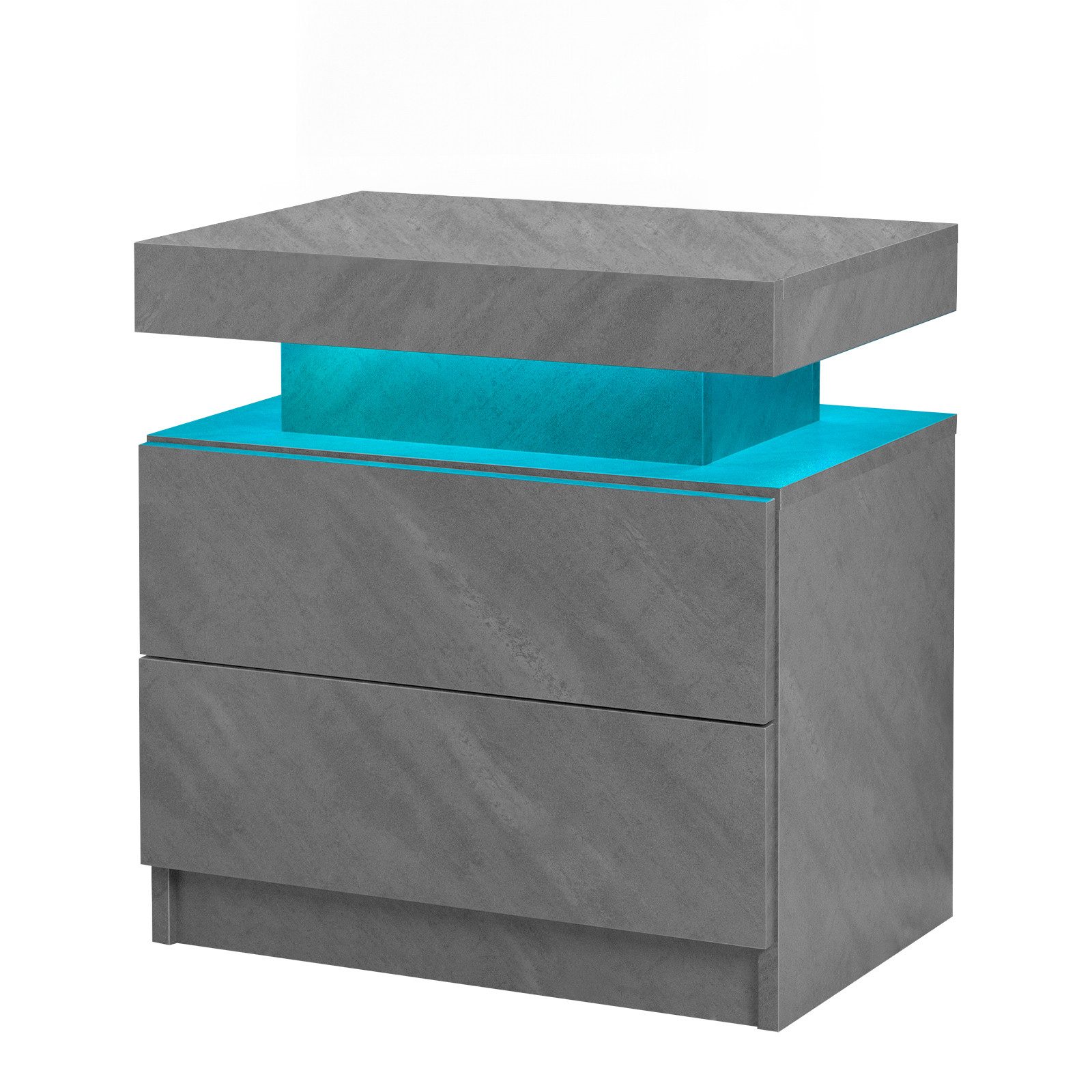 OKWISH Nachttisch LED Kommode mit 2 Schubladen, Nachtschrank Nightstand Beistelltisch (Nachtkonsole einstellbare mehrfarbige LED-Beleuchtung, großer Stauraum, mit einstellbarem LED-Licht, großem Stauraum und stilvollem Design)