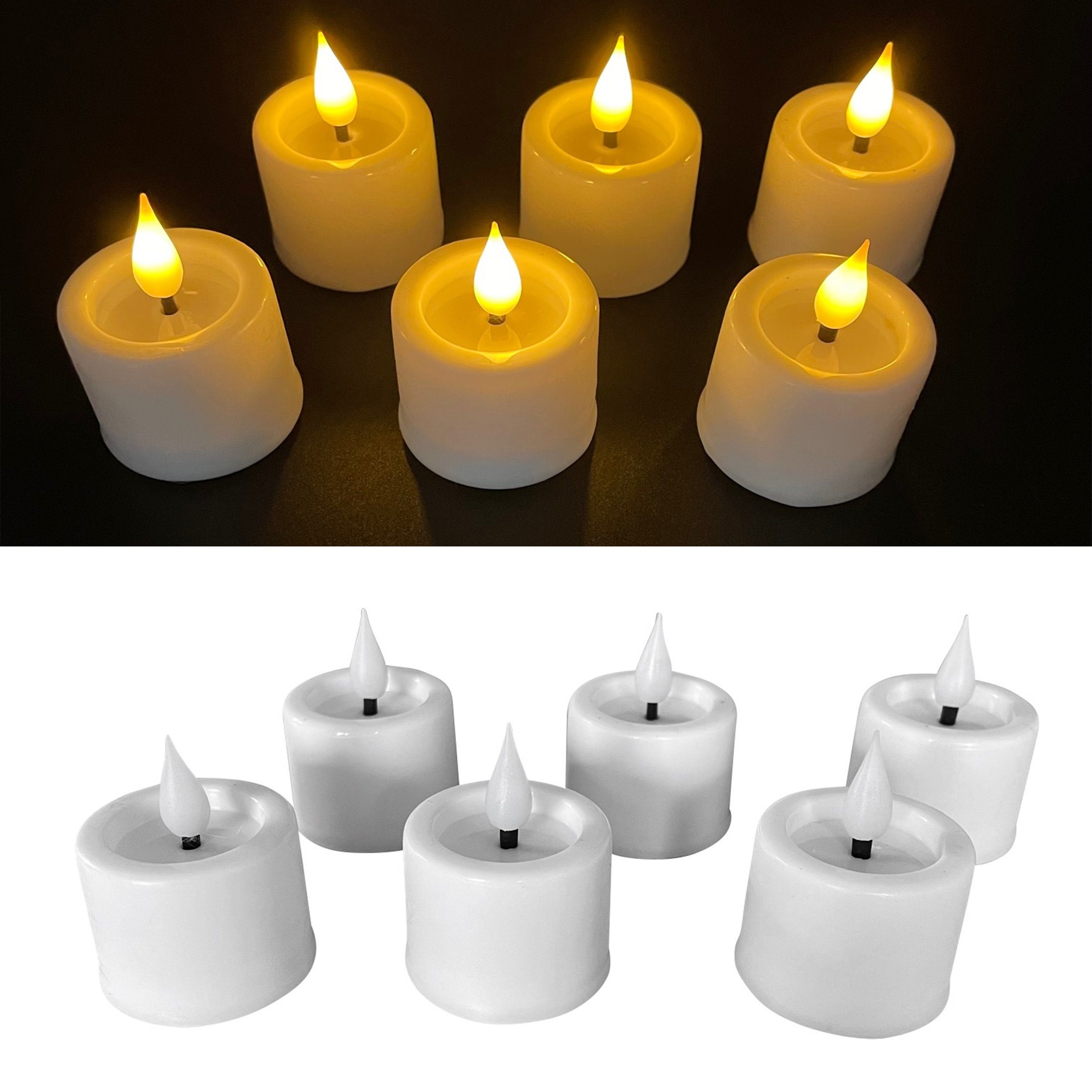 Online-Fuchs LED-Kerze - 6 LED-Teelichter im Set mit Timer und Fernbedienung, WEIß 191 (mit Echtwachs überzogen, spiegelnde Flamme), praktischer 6-Stunden Timer