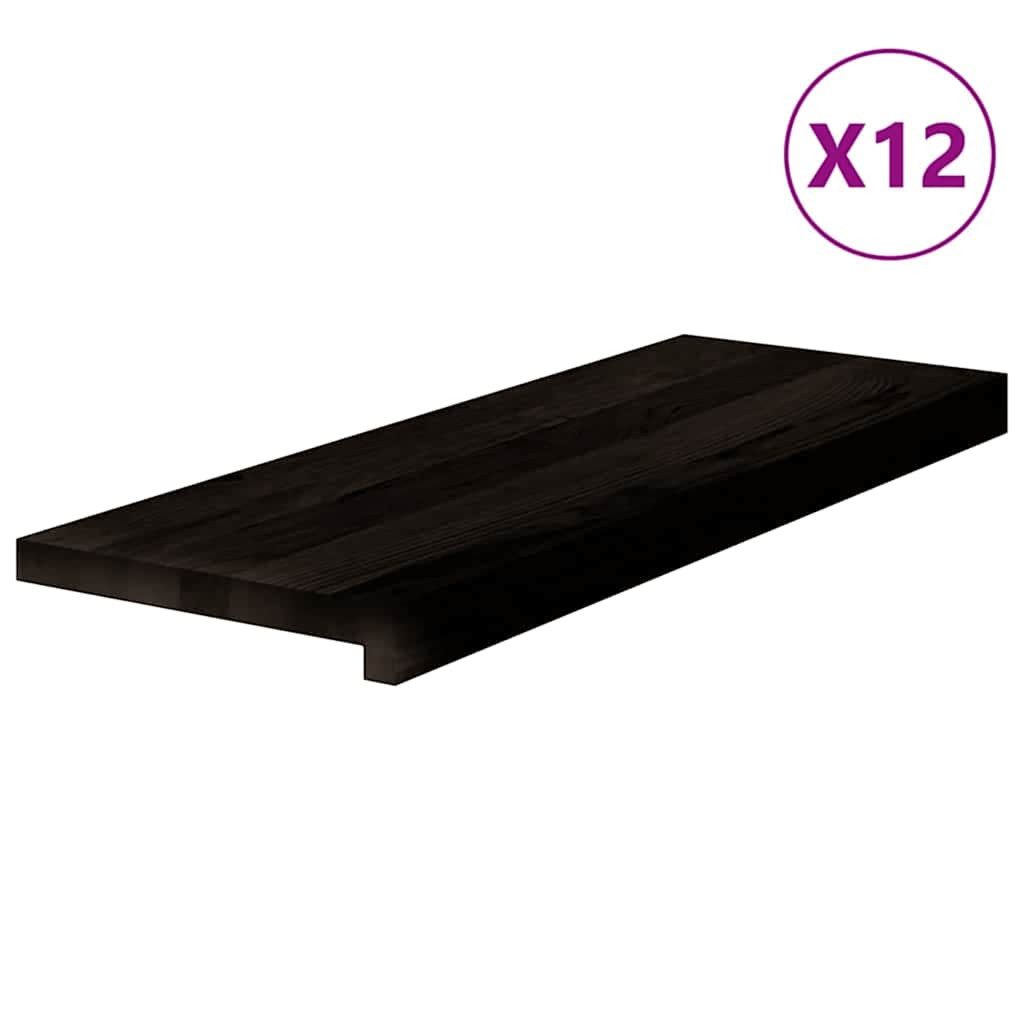 vidaXL Stufenmatte Treppenstufen 12 Stk. Braun-Schwarz 70x25x2 cm Massivholz Eiche, Hütte, Treppenstufen 12 Stk. Braun-Schwarz 70x25x2 cm Massivholz Eiche
