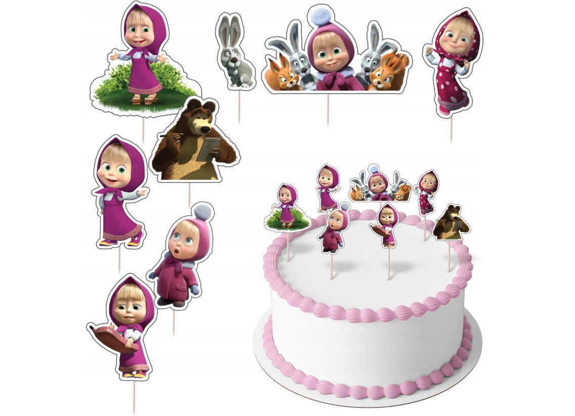 Festivalartikel Tortenstecker Masha and the Bear Topper Set 8 Stk Geburstag Torten Deko Kuchen Junge