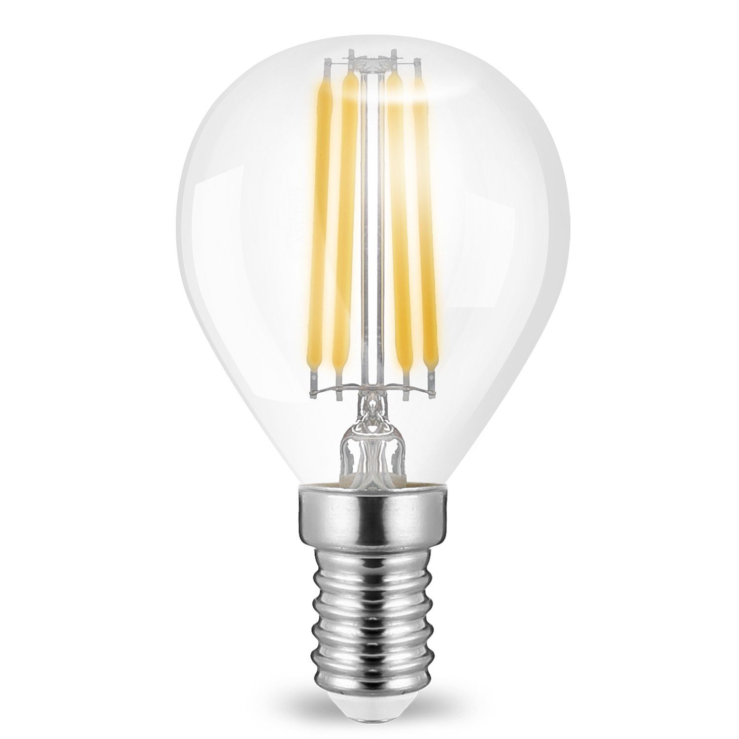 Modee Smart Lighting LED-Leuchtmittel 4 W E14 Filament LED Leuchtmittel Leuchte Birne, 1 St., Warmweiß, G45 Form 4W E14 360° Mini Birne Filament Kugel 470 Lumen Eck klar Glas 2700K