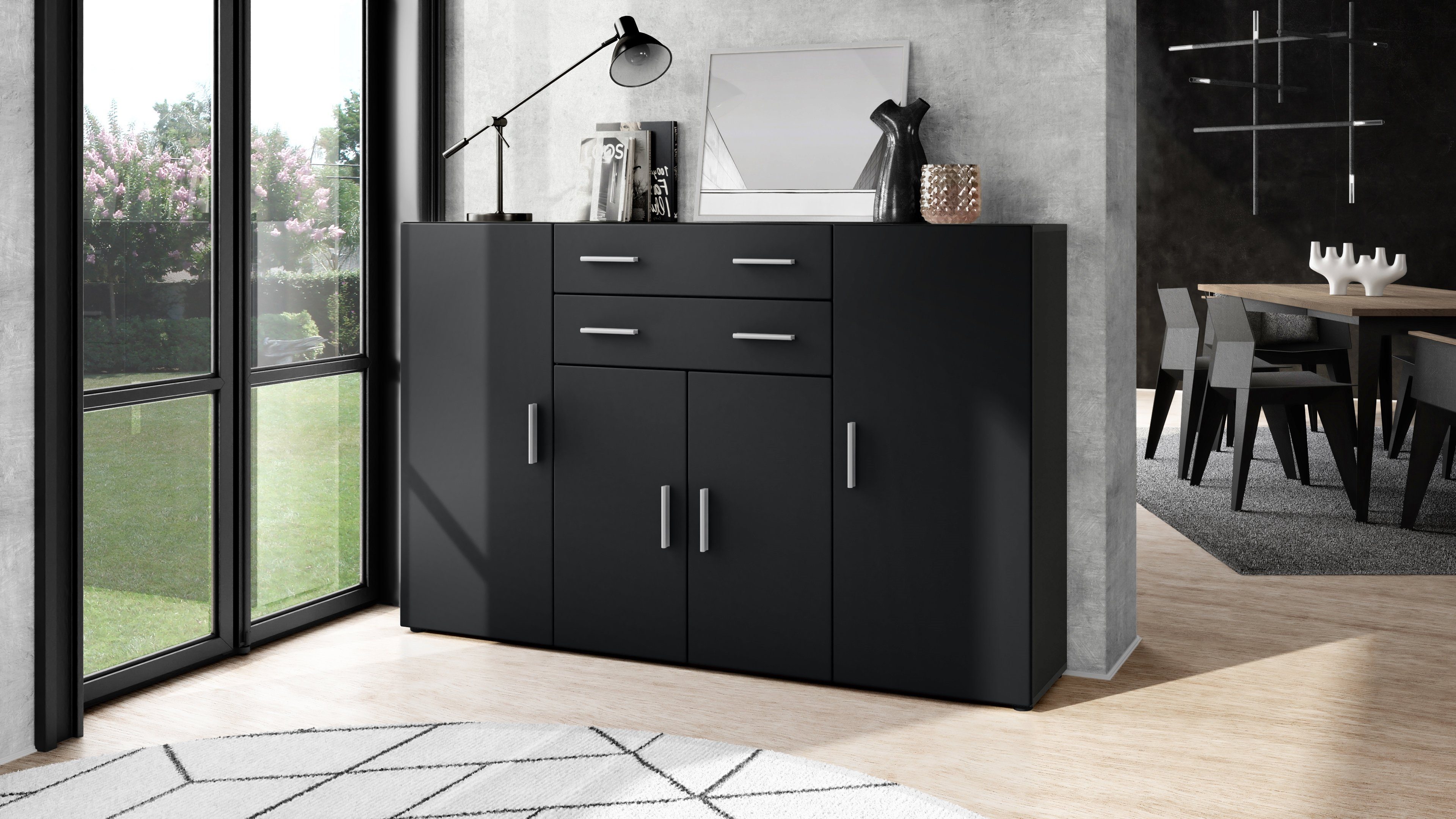 Vladon Highboard Aron (Anrichte, mit 4 Türen und 2 Schubladen), Anthrazit m günstig online kaufen