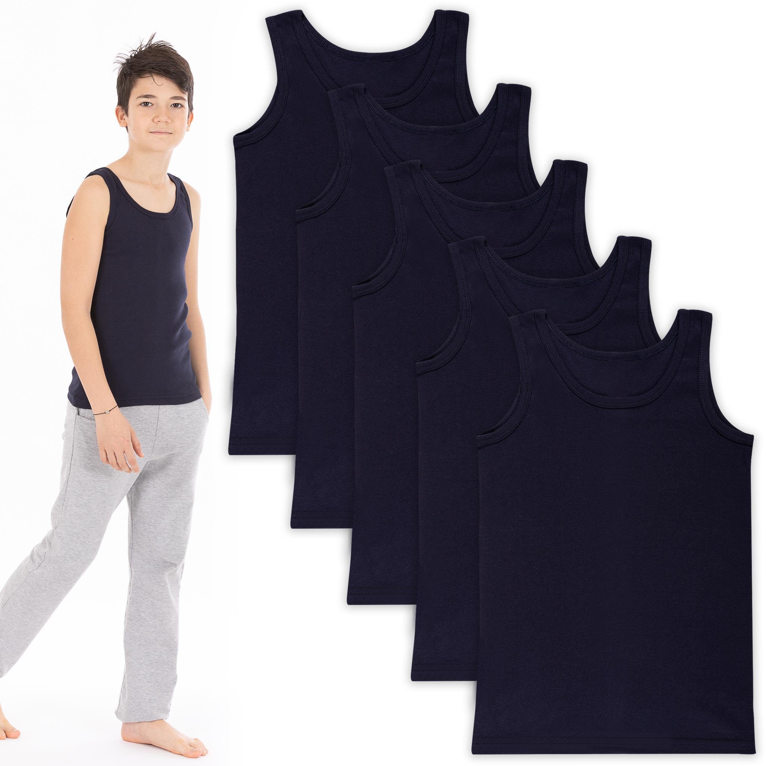 Unterhemden LOREZA 5-St) Baumwolle 100% 5 ohne Seitennaht (Spar-Packung, Unterhemd Dunkelblau Jungen