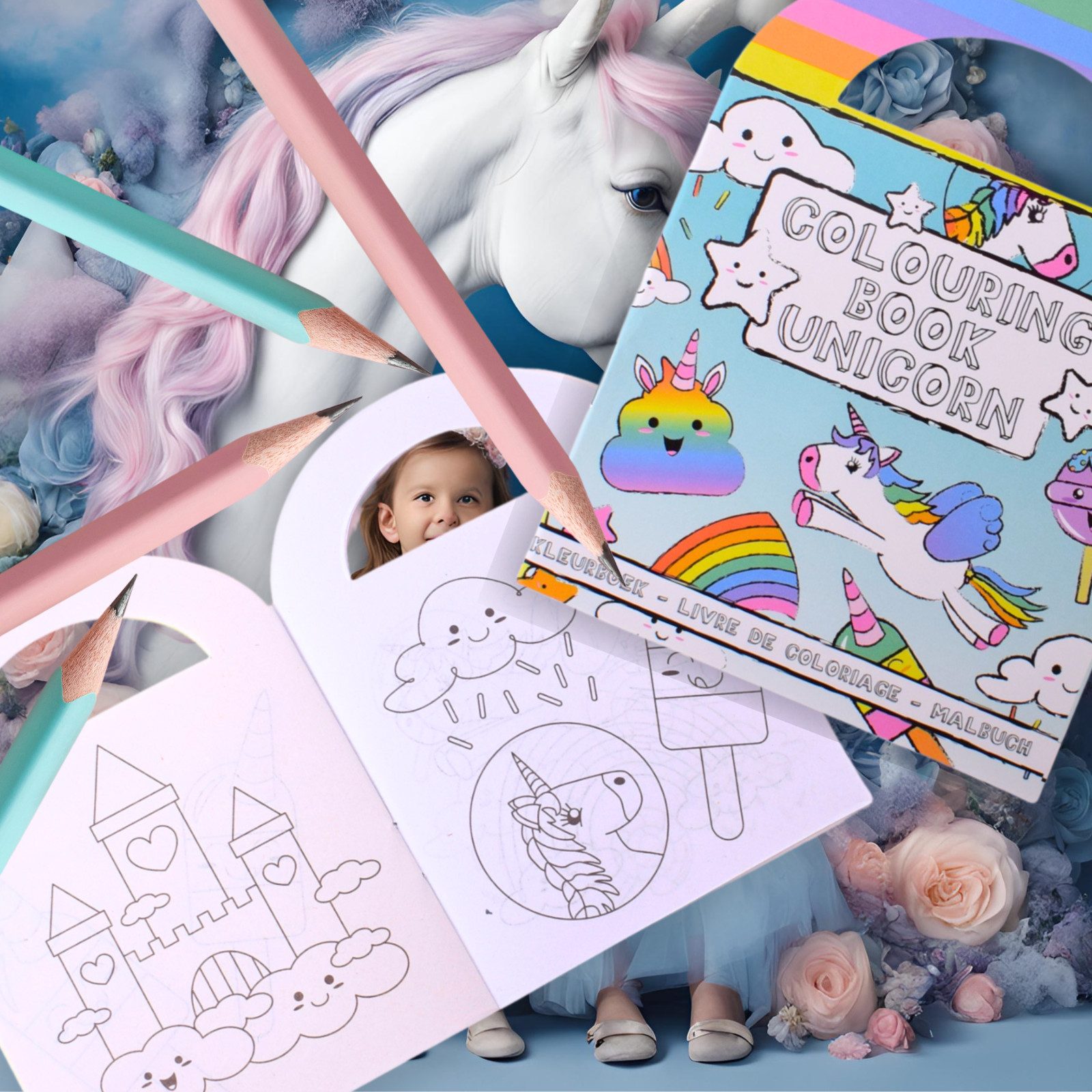 TE-Trend Stickerbuch 12 Stück Einhorn Motiv Malheft Ausmalheft Set im Kleinformat, mit 15 Stickern