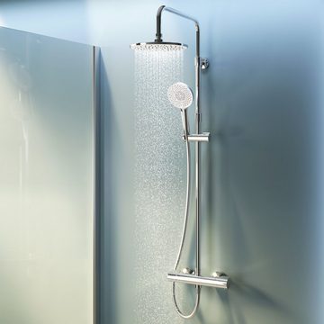 AM.PM Duschsystem X-Joy Brausegarnitur mit Thermostat, Regendusche, 3 Strahlart(en), Komplett-Set, mit großer Regendusche, Wassersparend, Antikalk-System, höhenverstellb