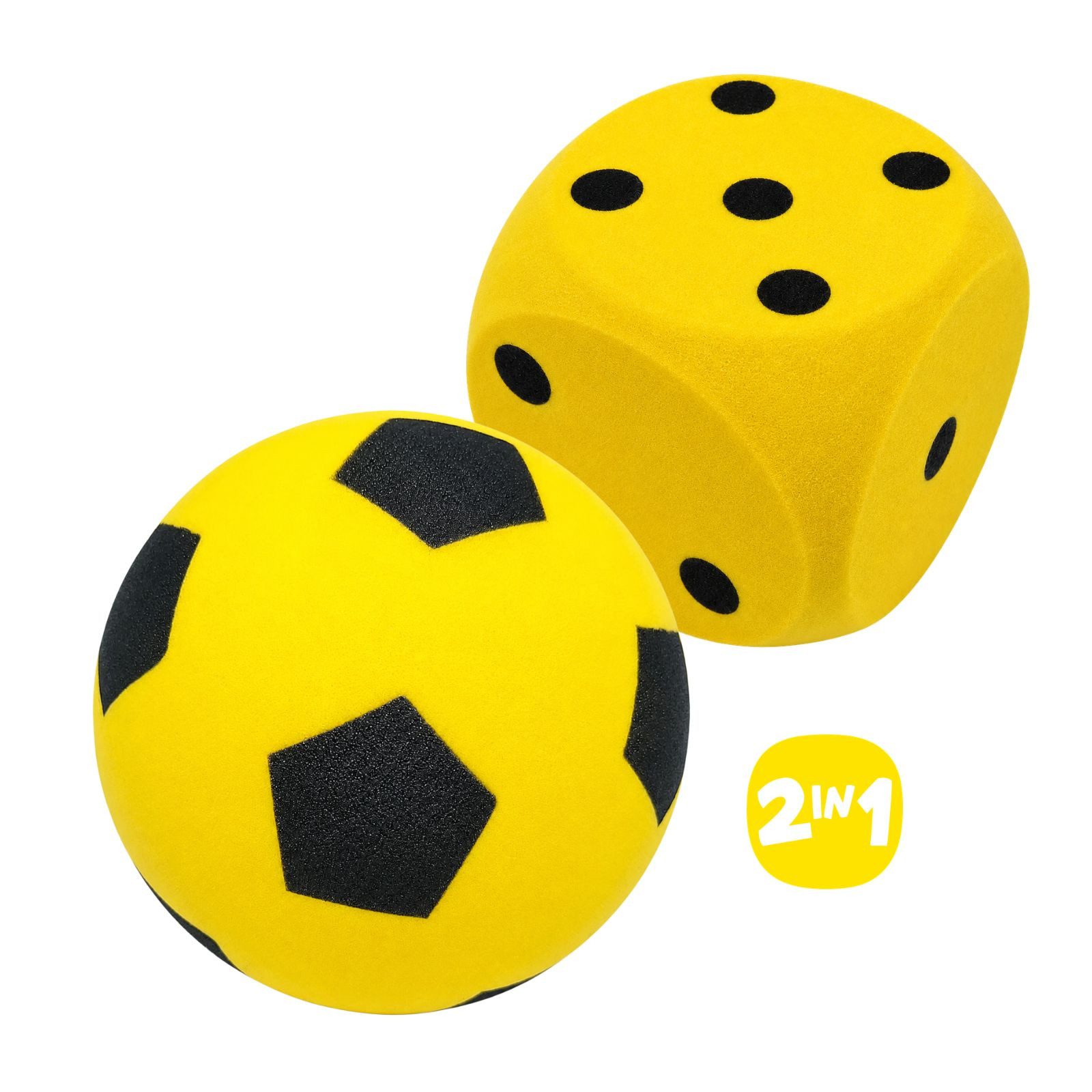 alldoro Spielball 2 in 1 Set - Schaumstoffball & Schaumstoffwürfel gelb für Kinder ab 3, extra weich & leise, für drinnen & draußen zum Spielen & Lernen