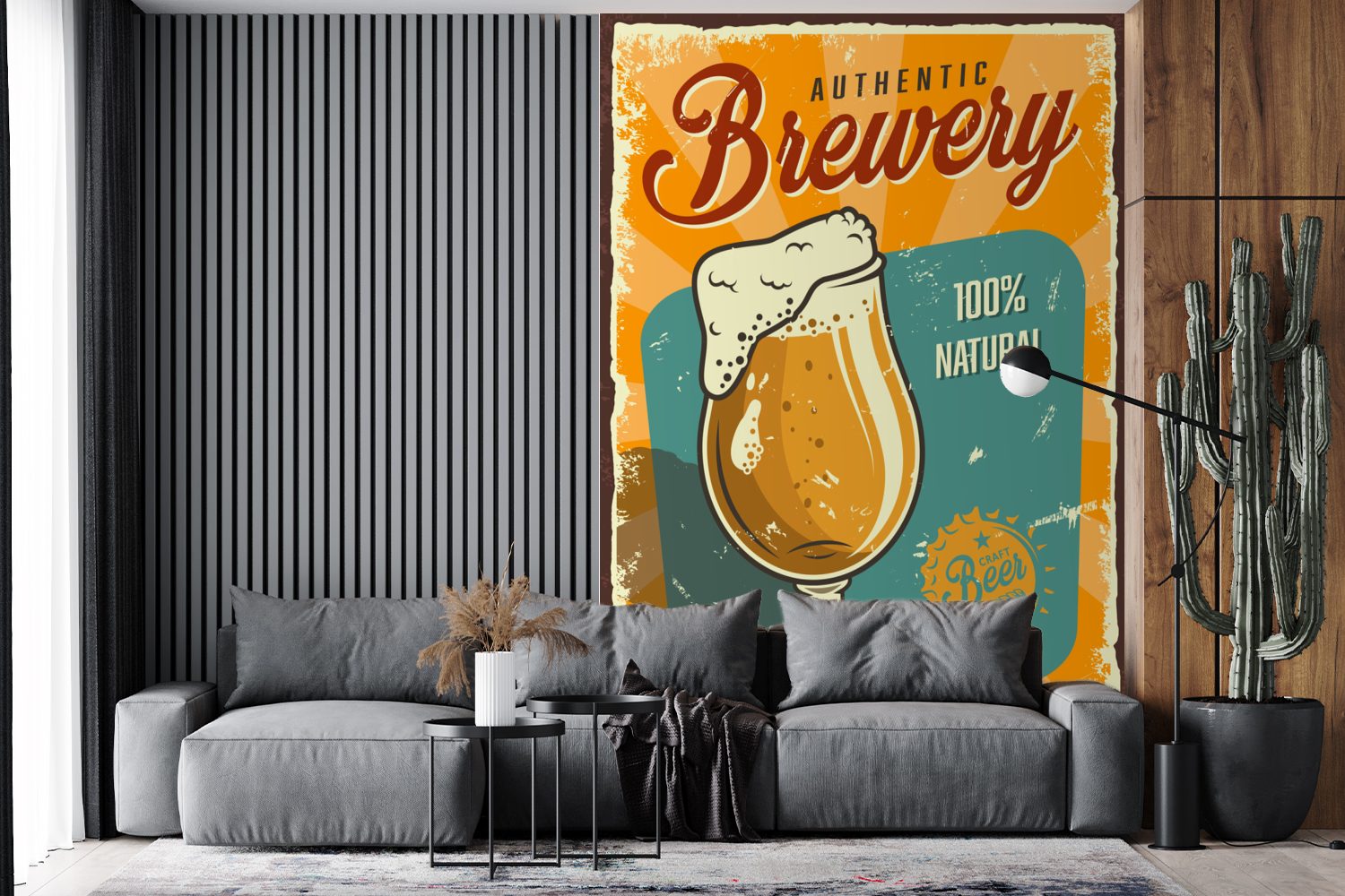 MuchoWow Fototapete Authentische Brauerei, 100% Montagefertig Wandtapete Wohnzimmer, -, frisches Tapete immer bedruckt, Bier' Matt, für (3 natürliches, St), Vinyl