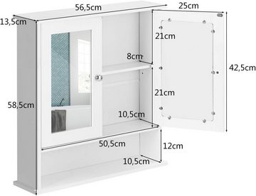KOMFOTTEU Spiegelschrank Badezimmerspiegelschrank Wandschrank hängend, 56 x 13 x 58 cm