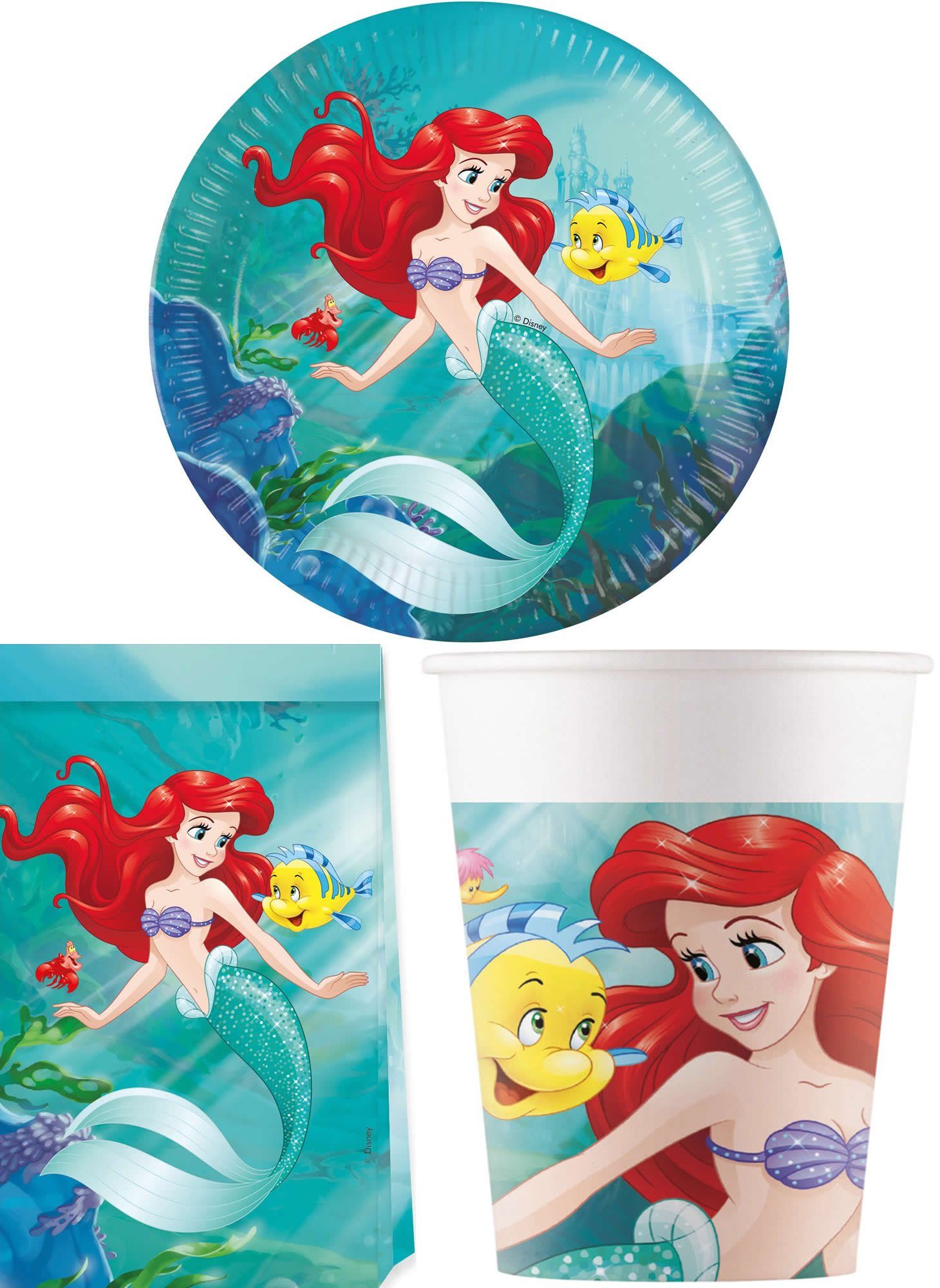 Procos Einweggeschirr-Set 24-tlg. Set Kindergeburtstag Party Feier Fete Deko Motto Ariel Curious (24-tlg), 8 Personen