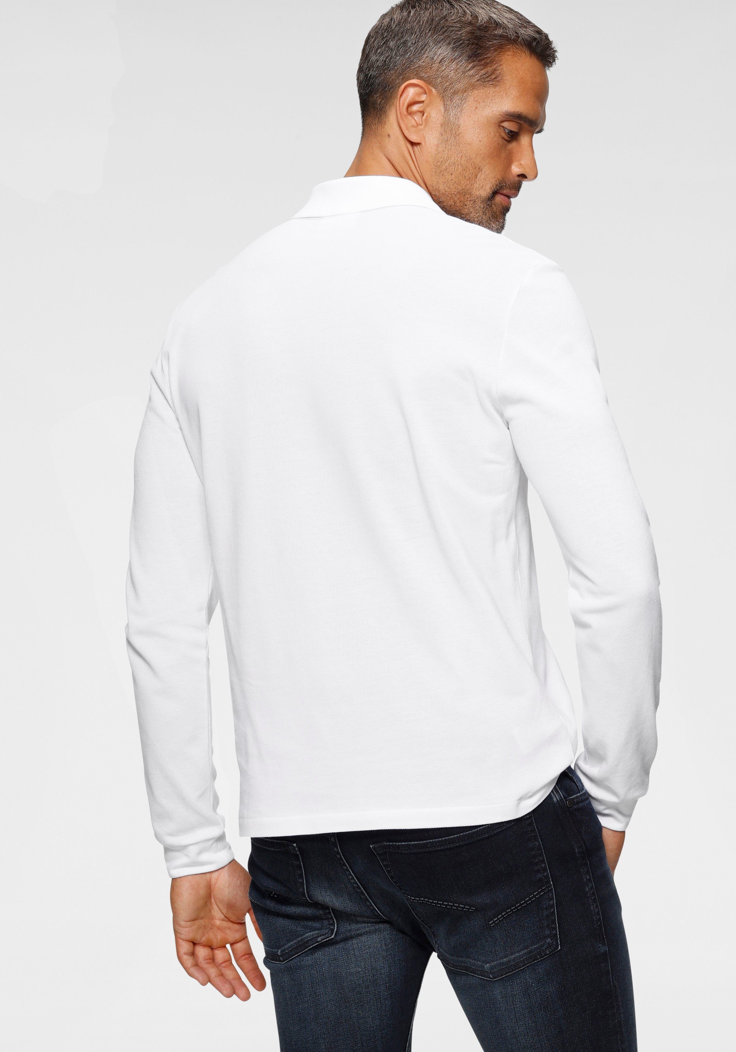 Basic weiß Lacoste Style Langarm-Poloshirt