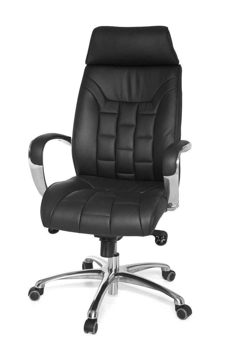 Amstyle Chefsessel SPM1.158 (Echtleder schwarz bis 120 kg, Bürostuhl X-XL), Schreibtischstuhl mit Wippfunktion Drehstuhl