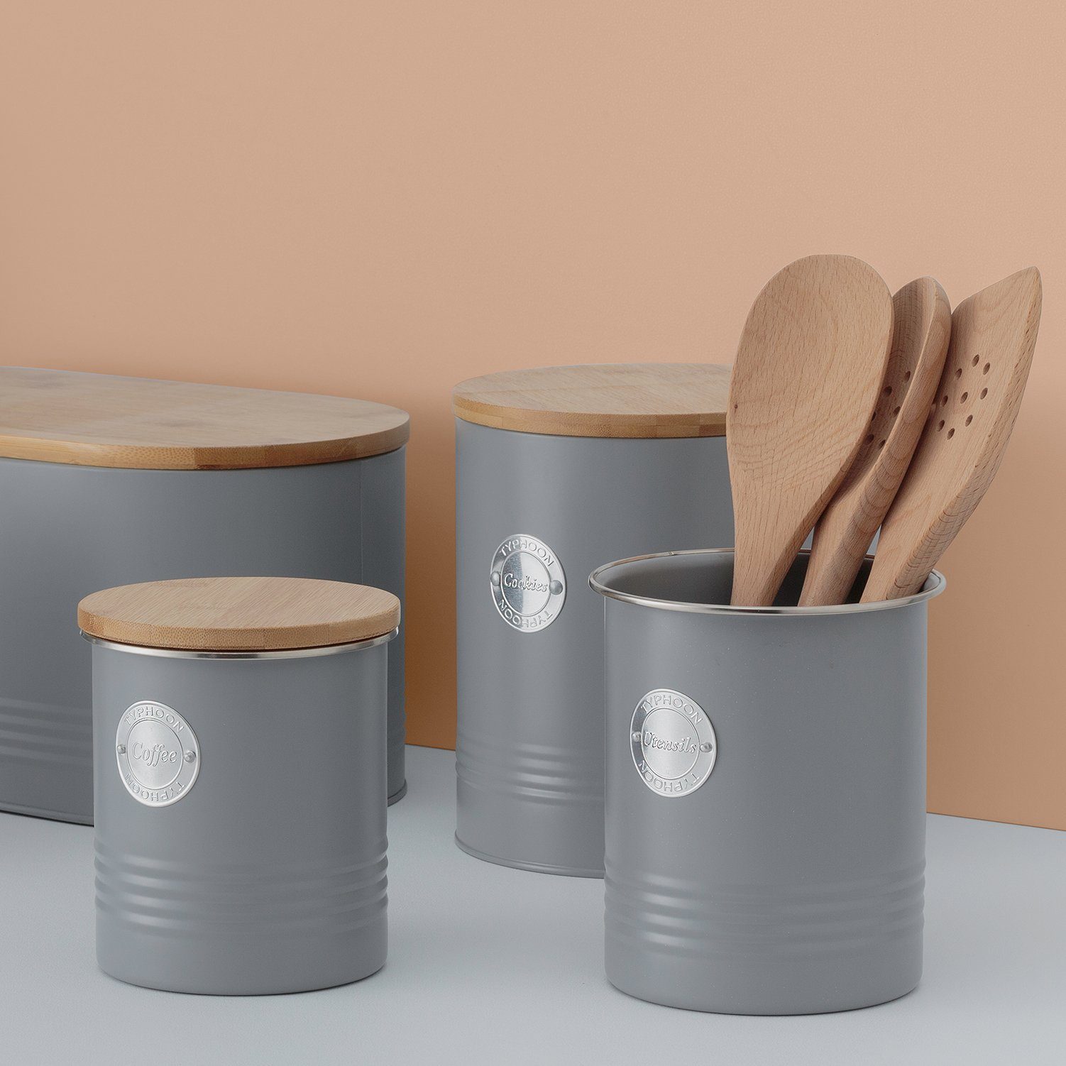 Typhoon Aufbewahrungsdose, stillvolles Design, aus Karbonstahl, mit Bambusdeckel