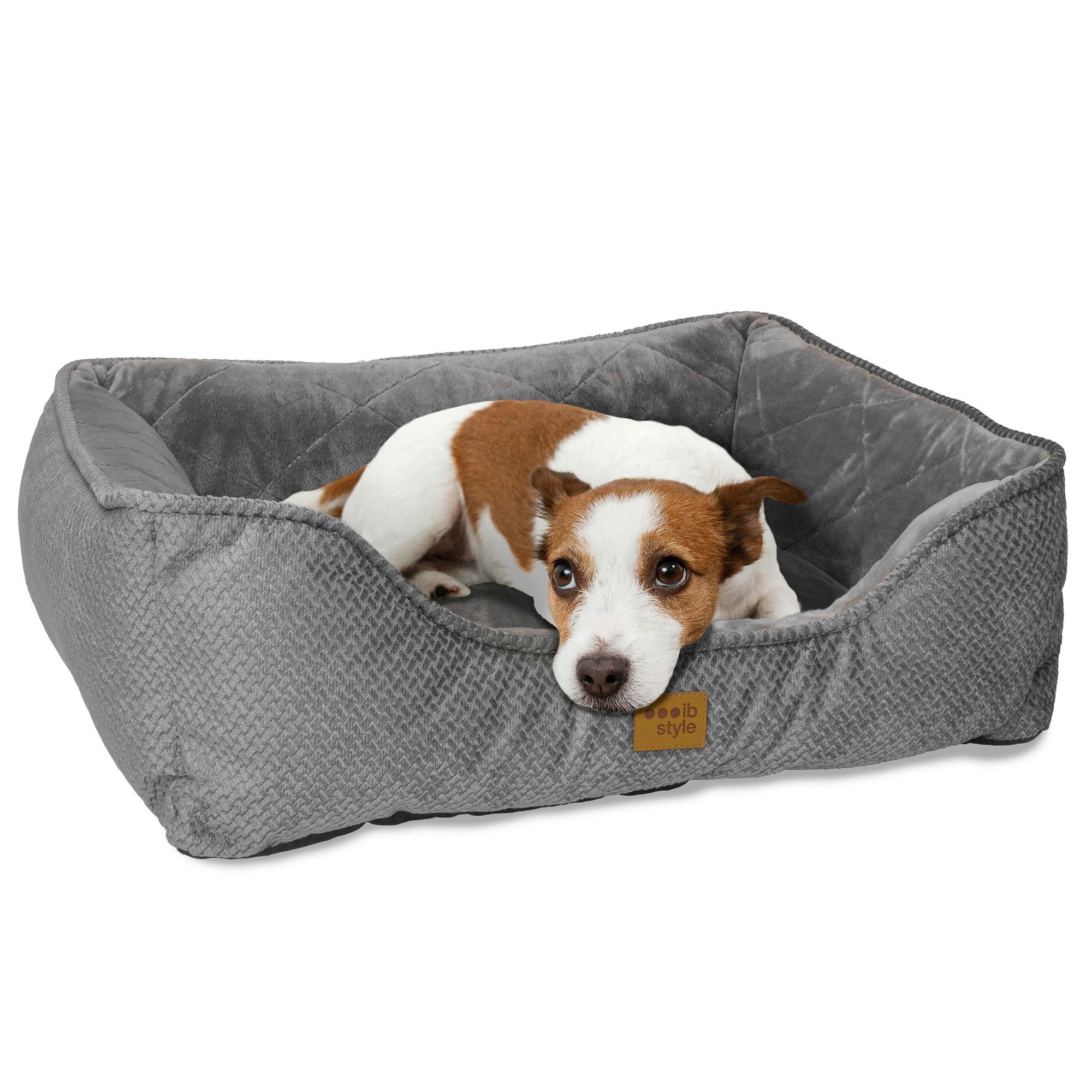 ib style Tierkissen Happy Milo S 61x49cm Grau, Körbchen - mit Reißverschluss - Anti-Rutsch Unterseite