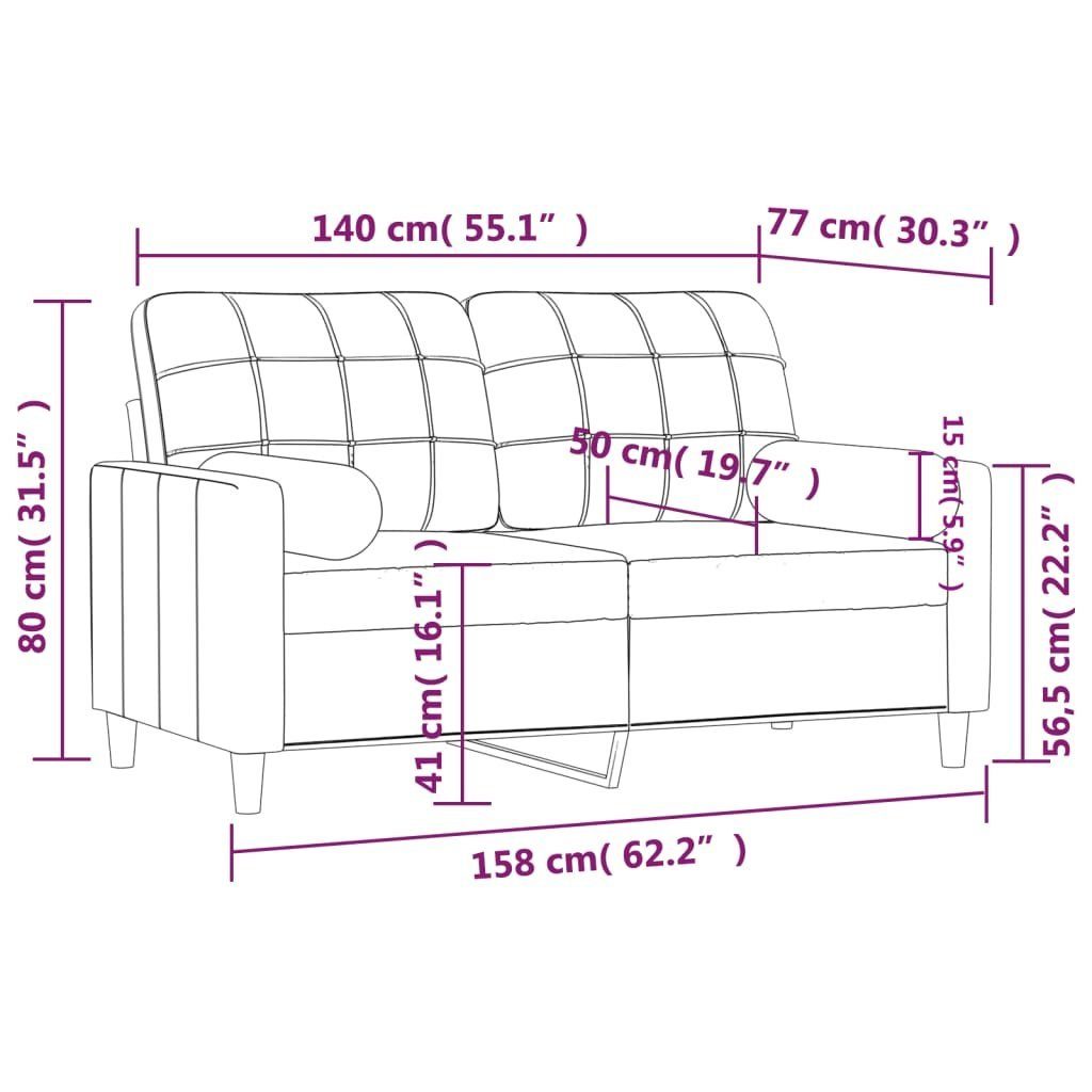 140 Zierkissen cm vidaXL Braun 2-Sitzer-Sofa mit Sofa Stoff