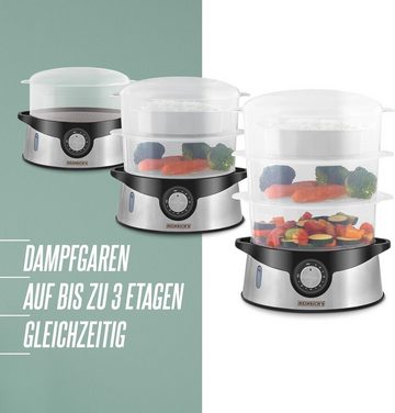 Heinrich´s Dampfgarer HDA 8501, 800,00 W, Dampfkocher, Timerfunktion, 800 Watt, Edelstahl, 3 stapelbare Etagen