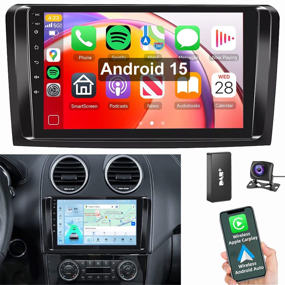 ESSGOO Android 15 Autoradio Für Mercedes Benz ML/GL Klasse W164 X164 Carplay Navigationsgerät (GPS Navi Android Auto BT EQ USB WIFI RDS SWC)