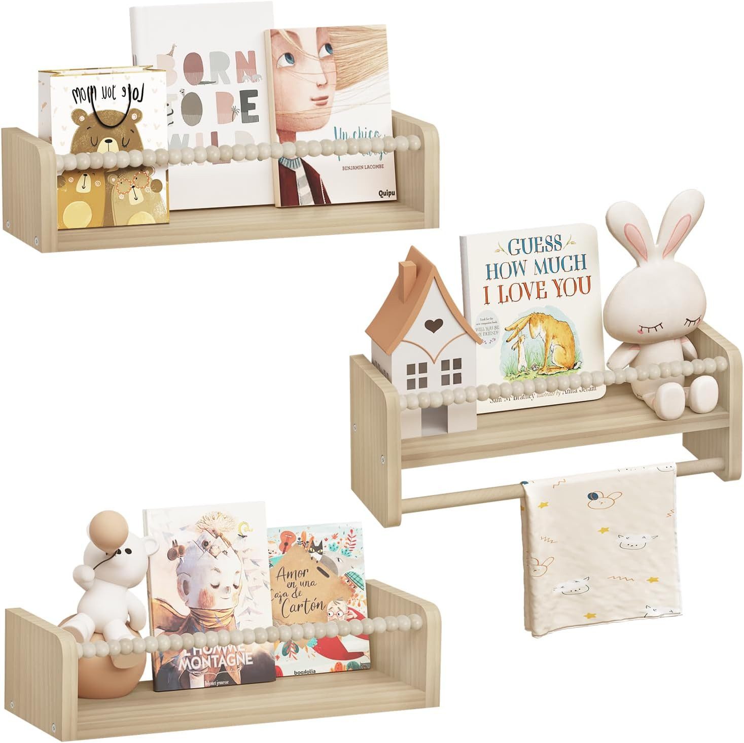 Woltu Kinderregal, 3-tlg., Bücherregal Wand, Montessori Regal, aus Massivho günstig online kaufen