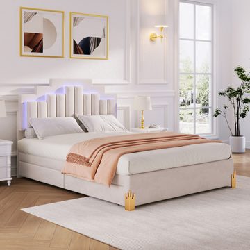 BlingBin Polsterbett Jugendbett (140 x 200 cm, Doppelbett), mit LED-Licht und Stauraumschubladen, Einzigartige Form