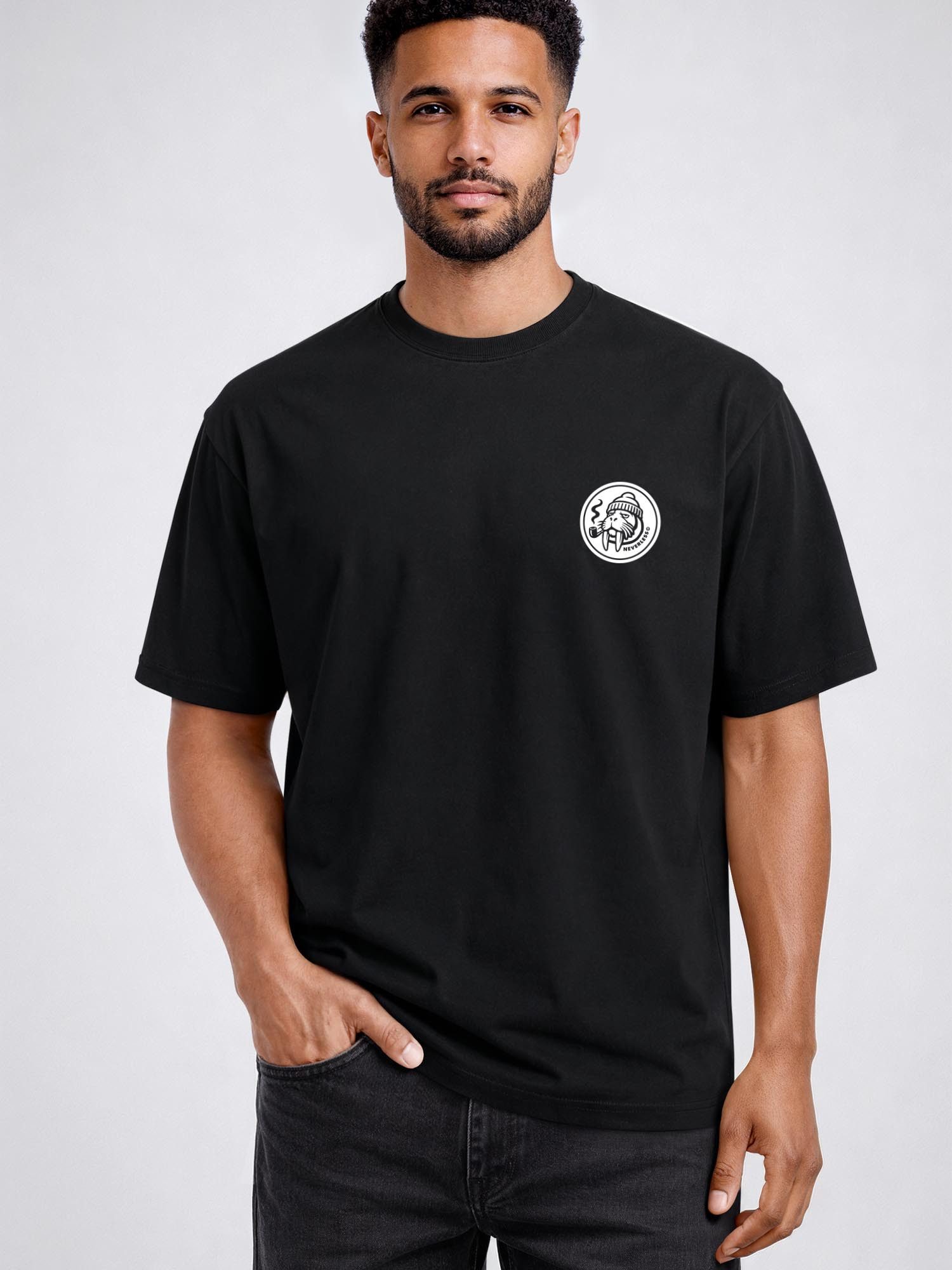 Neverless Oversize-Shirt Herren T-Shirt - Design Walross - Relaxed Fit Printshirt Sommer mit Print – Bild 2 von 4