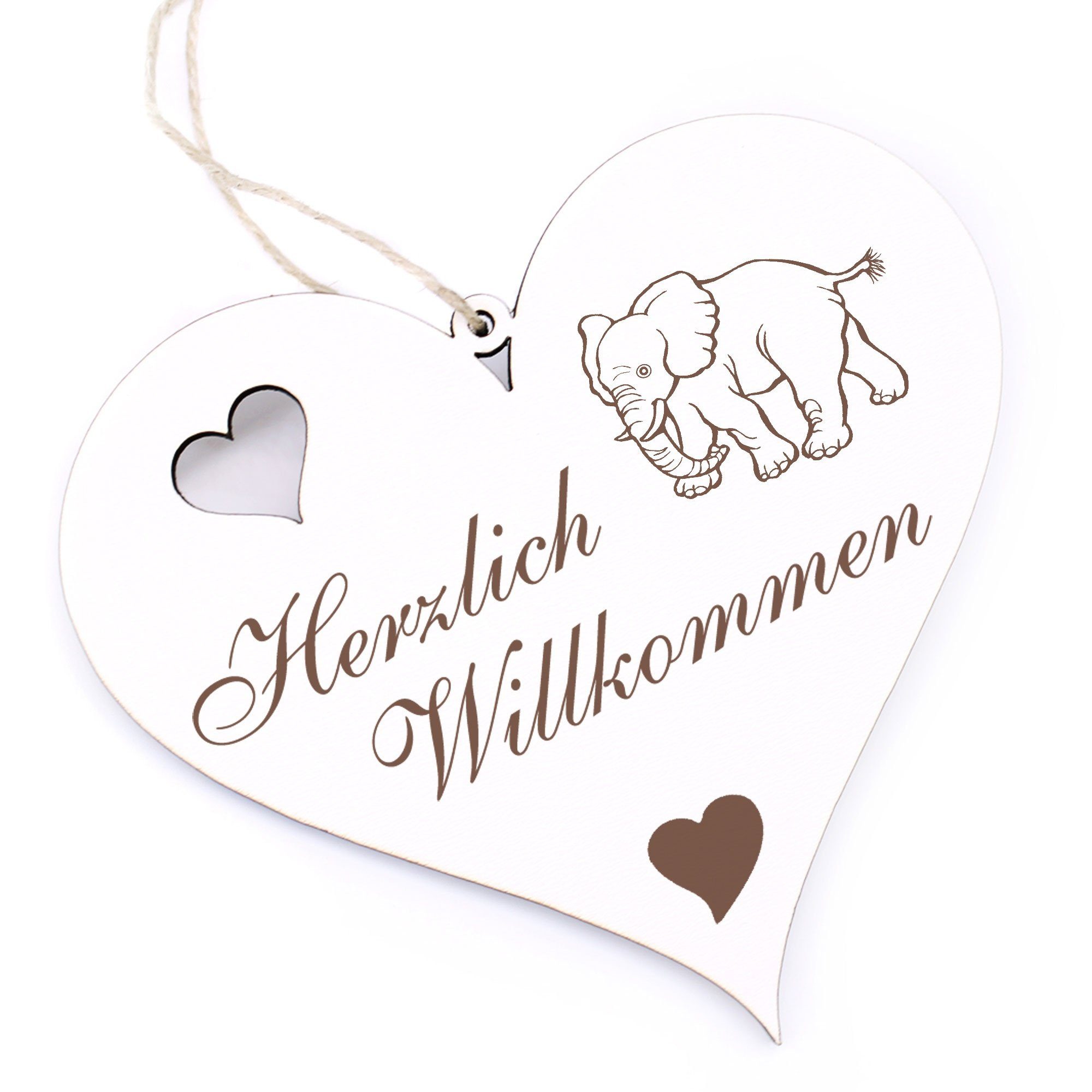 Dekolando Hängedekoration Herzlich Willkommen - laufender Elefant - 13x12cm
