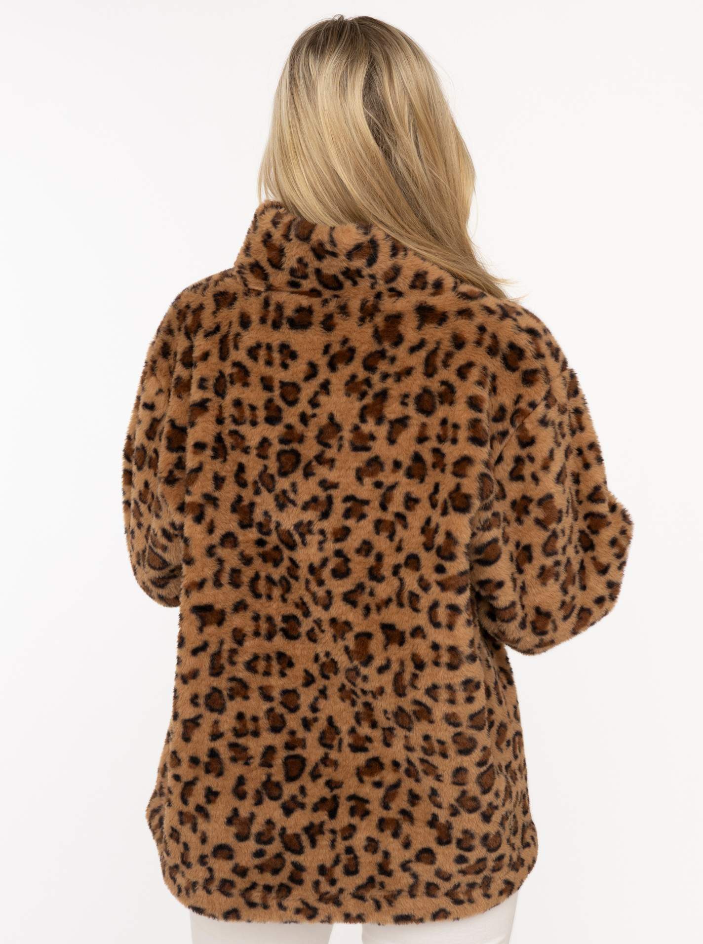 Zwillingsherz Troyer Fake Fur Troyer Cozy Leo mit Stehkragen, Reißverschluß, flauschiges Material, Leo-Allover